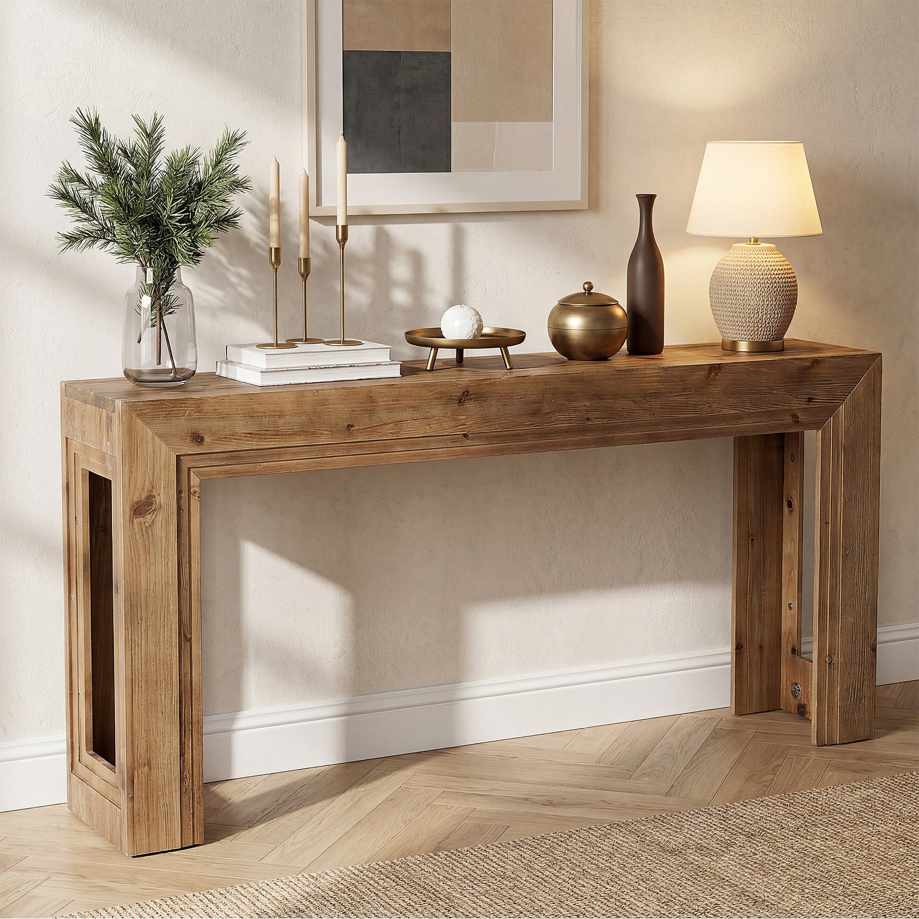 Schmaler Konsolentisch 160 cm, 2-stufiger Sofatisch mit Stauraum für Wohnzimmer & Eingangsbereich