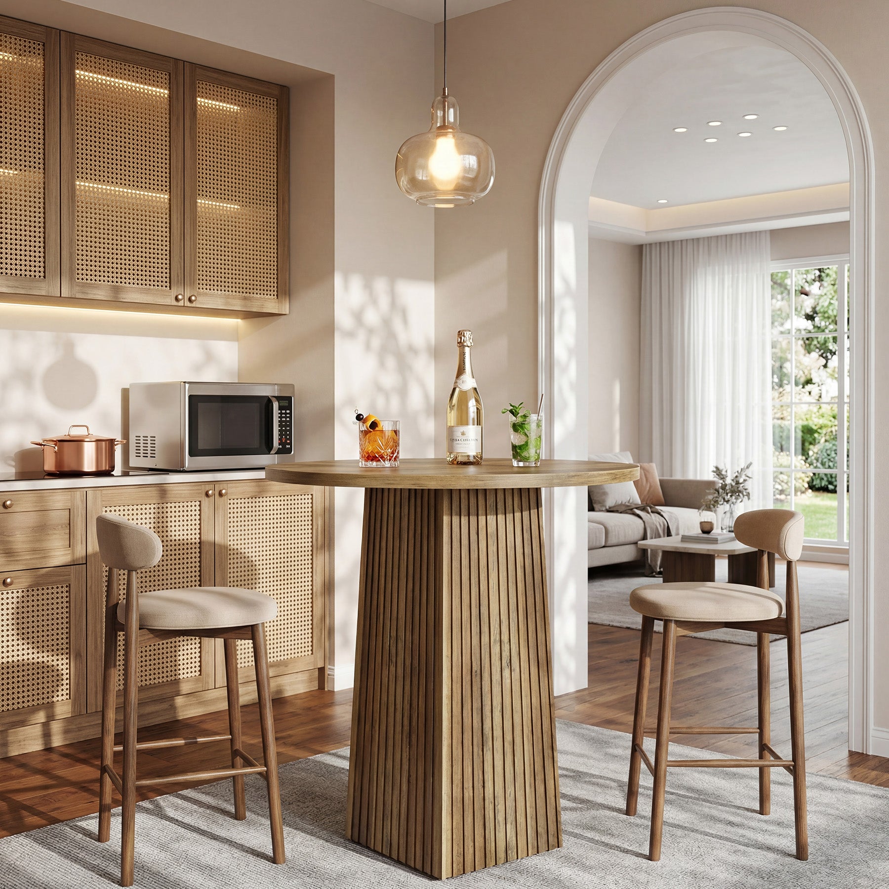 Tribesigns Runder Bartisch, 100 cm hoher Bistro- & Stehtisch mit geriffeltem Säulenfuß