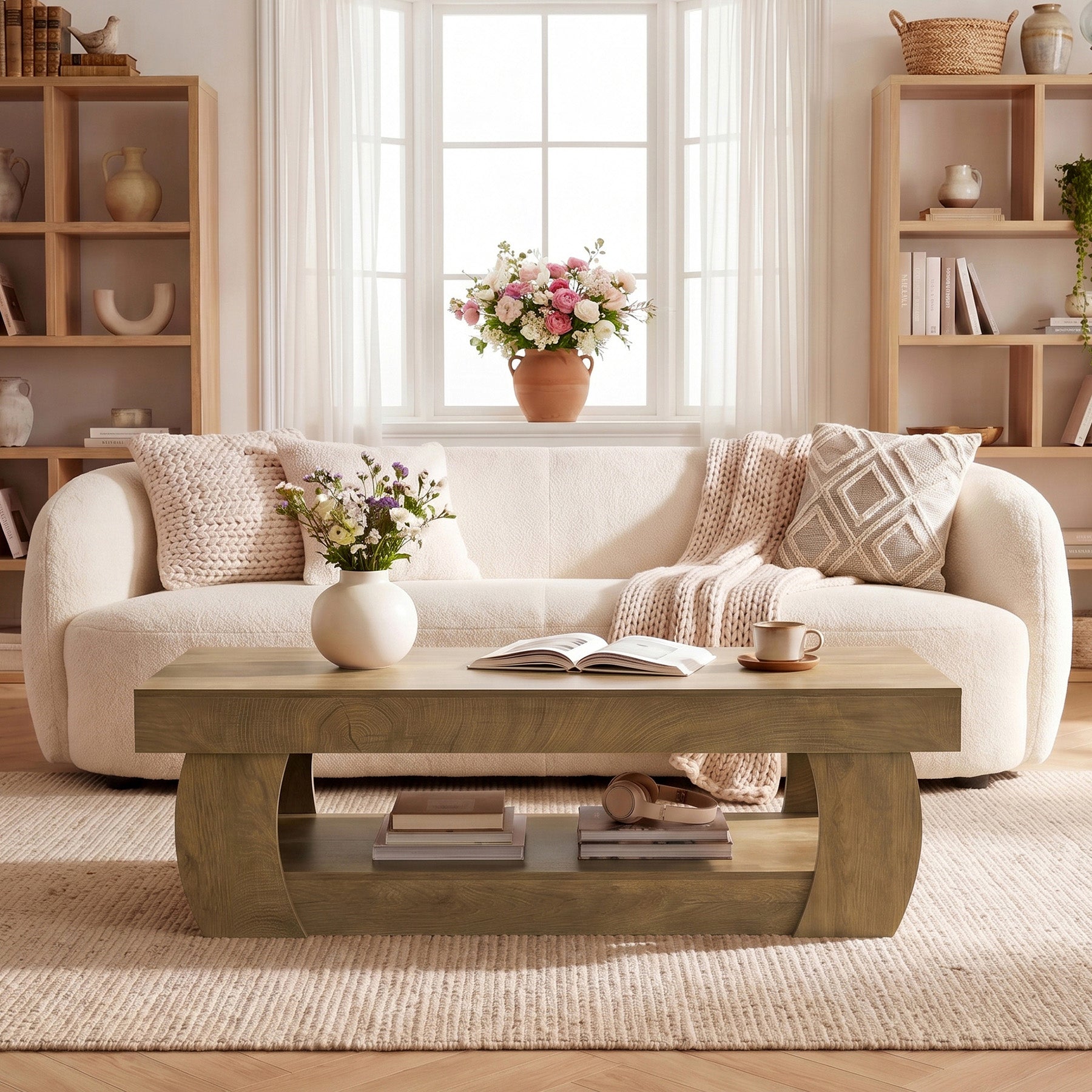 Tribesigns Großer Couchtisch 140 x 70 cm, Rechteckiger Wohnzimmertisch mit Ablage im Landhausstil