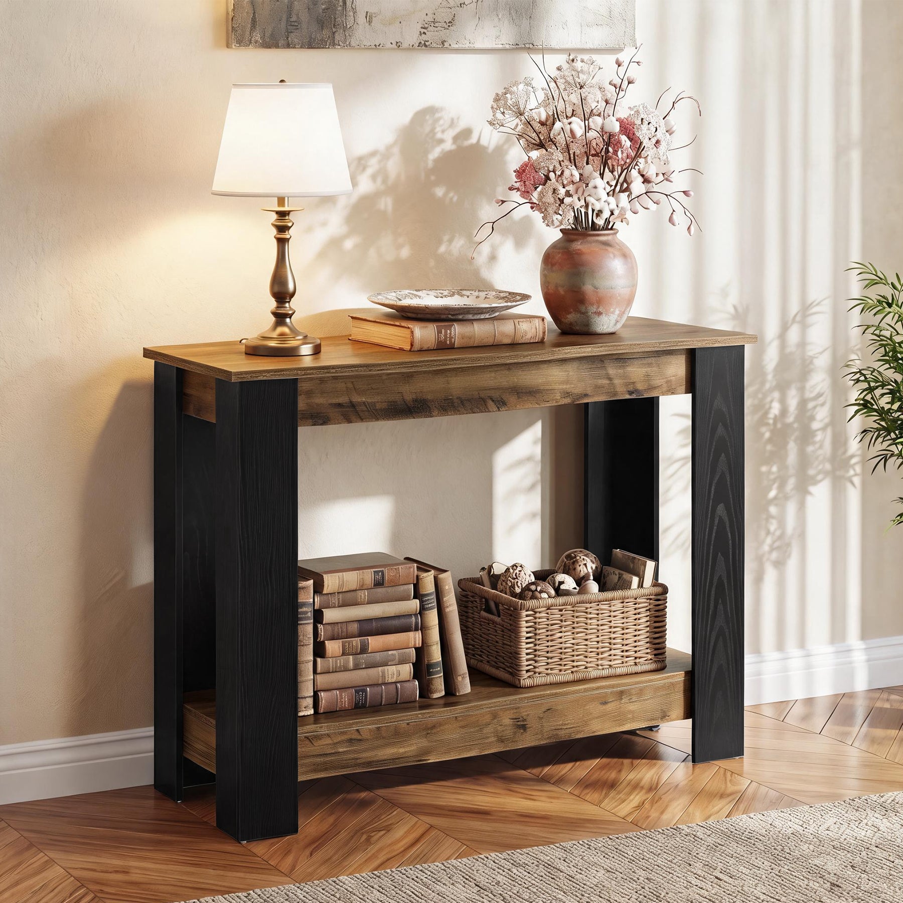 Tribesigns Schmaler Konsolentisch 105 cm im Industrial-Stil, 2-stufiger Flurtisch für Eingangsbereich & Wohnzimmer