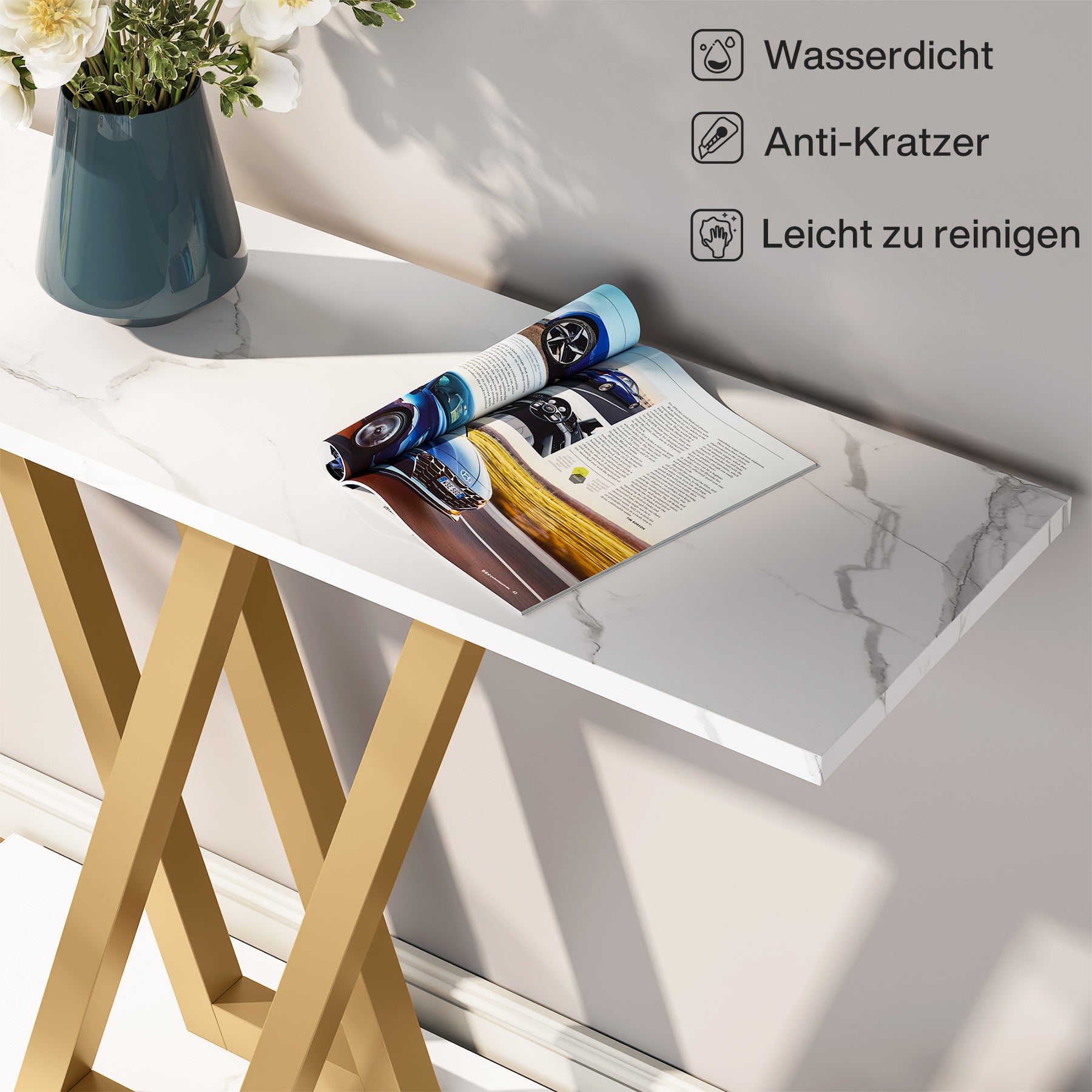 110 cm Konsolentisch im Industriedesign, Schlanker Eingangsflurtisch mit stabilem Metallgestell