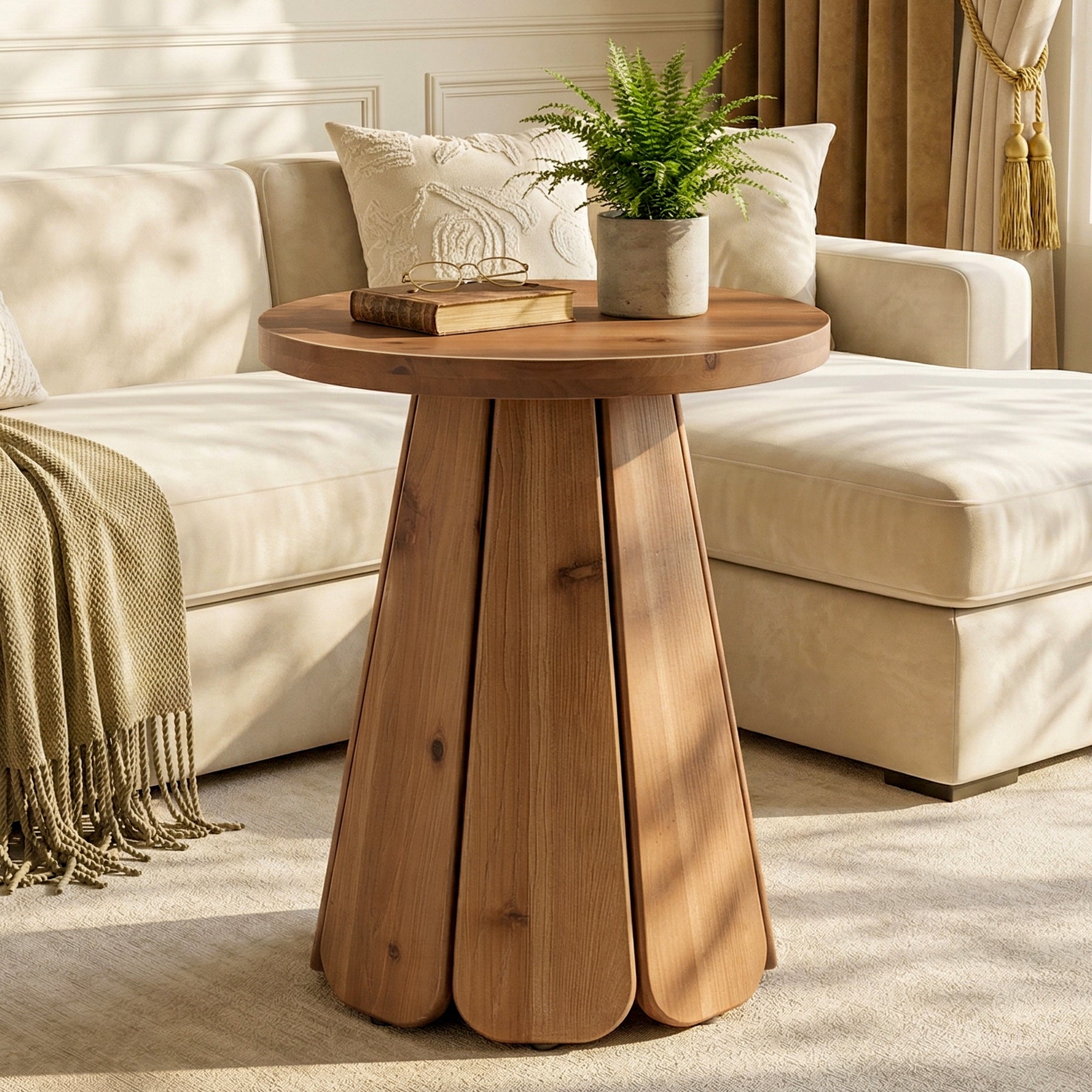 Tribesigns Runder Beistelltisch aus Massivholz, 50 cm Couchtisch im Landhausstil mit skulpturalem Standfuß