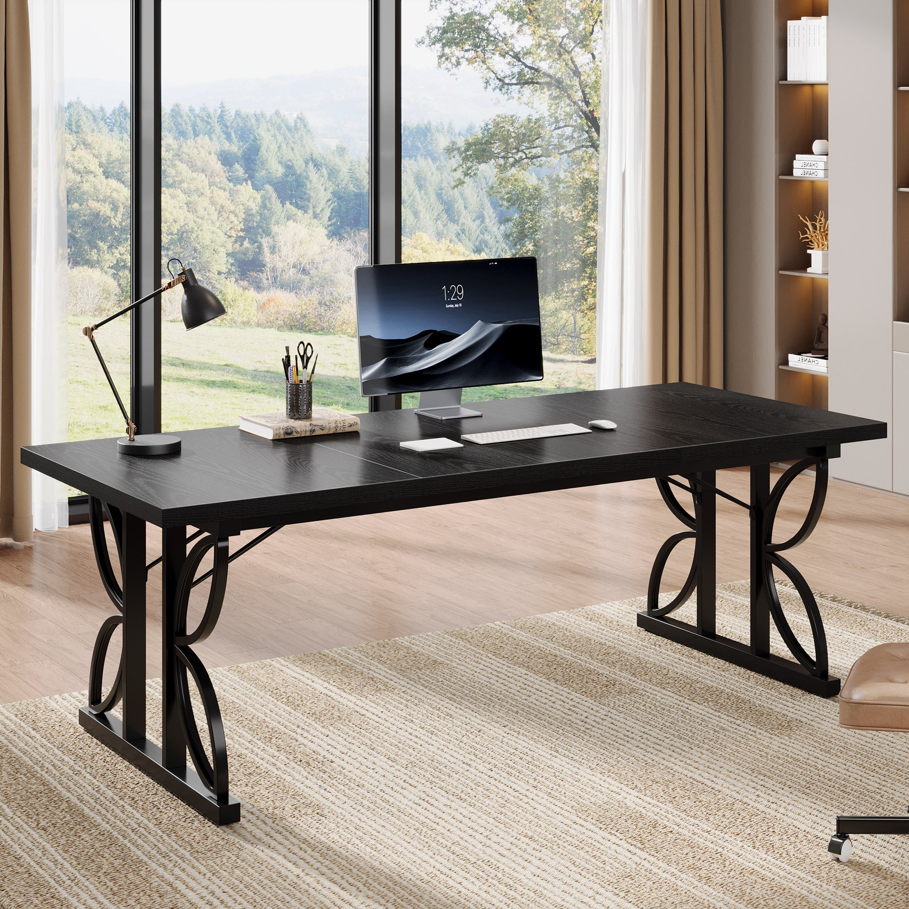 180 cm Schreibtisch, moderner Büro-Computertisch mit Metallrahmen