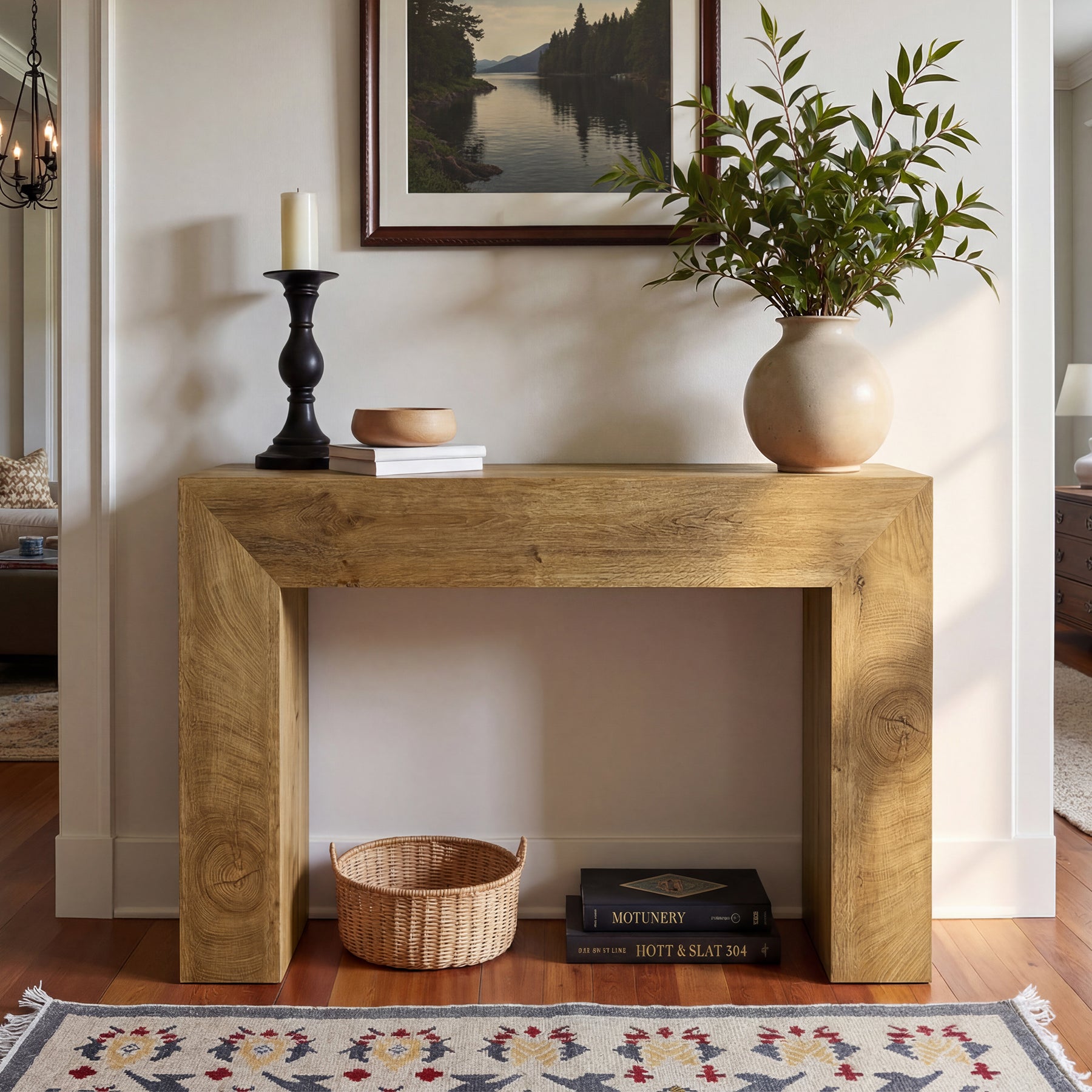 Konsolentisch für den Eingangsbereich, 110 cm schmaler Sofatisch im Landhausstil mit Rillenstruktur