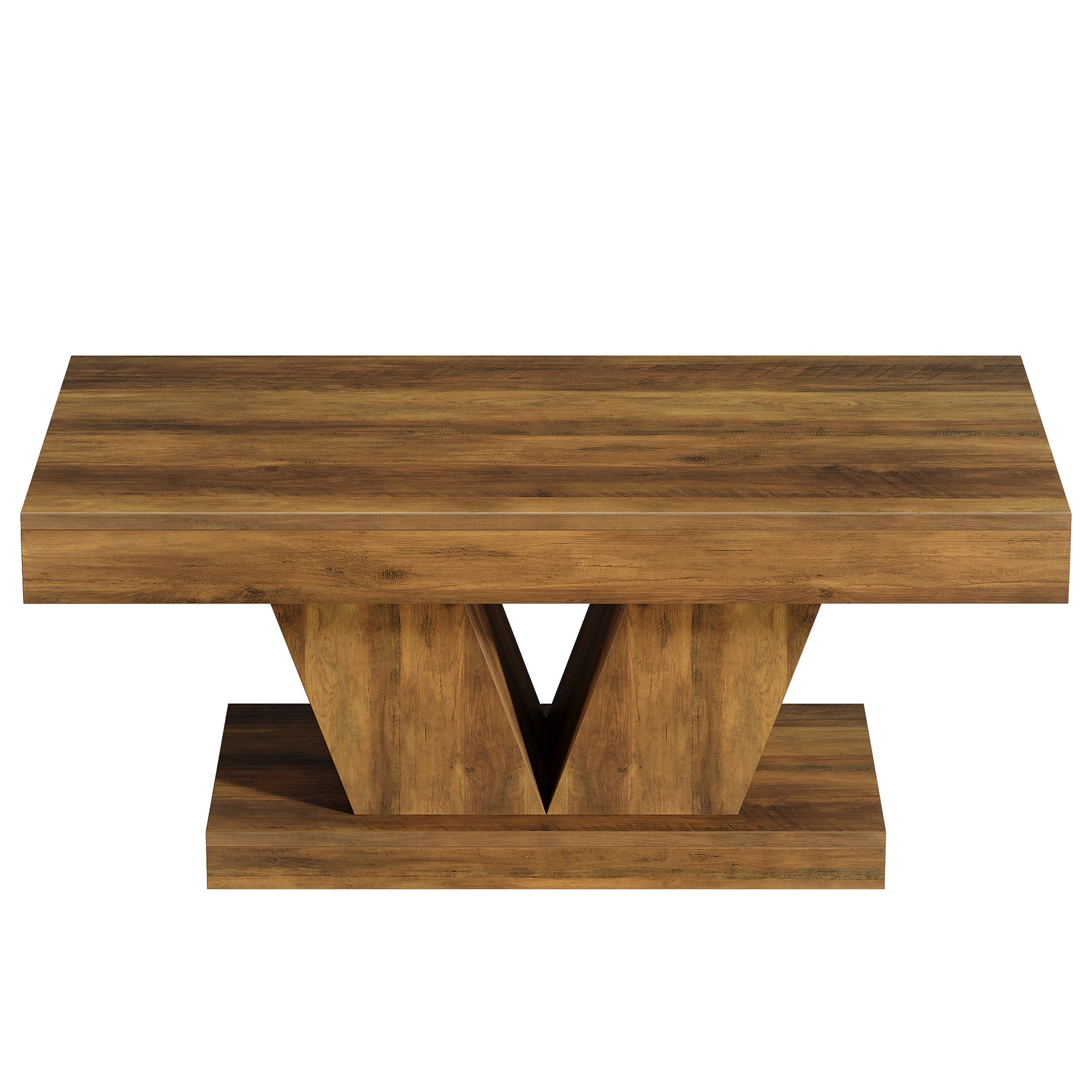 Rechteckiger Couchtisch 120 cm im Mid-Century Stil, Wohnzimmertisch in Holzoptik mit massivem Sockel und V-Form Basis