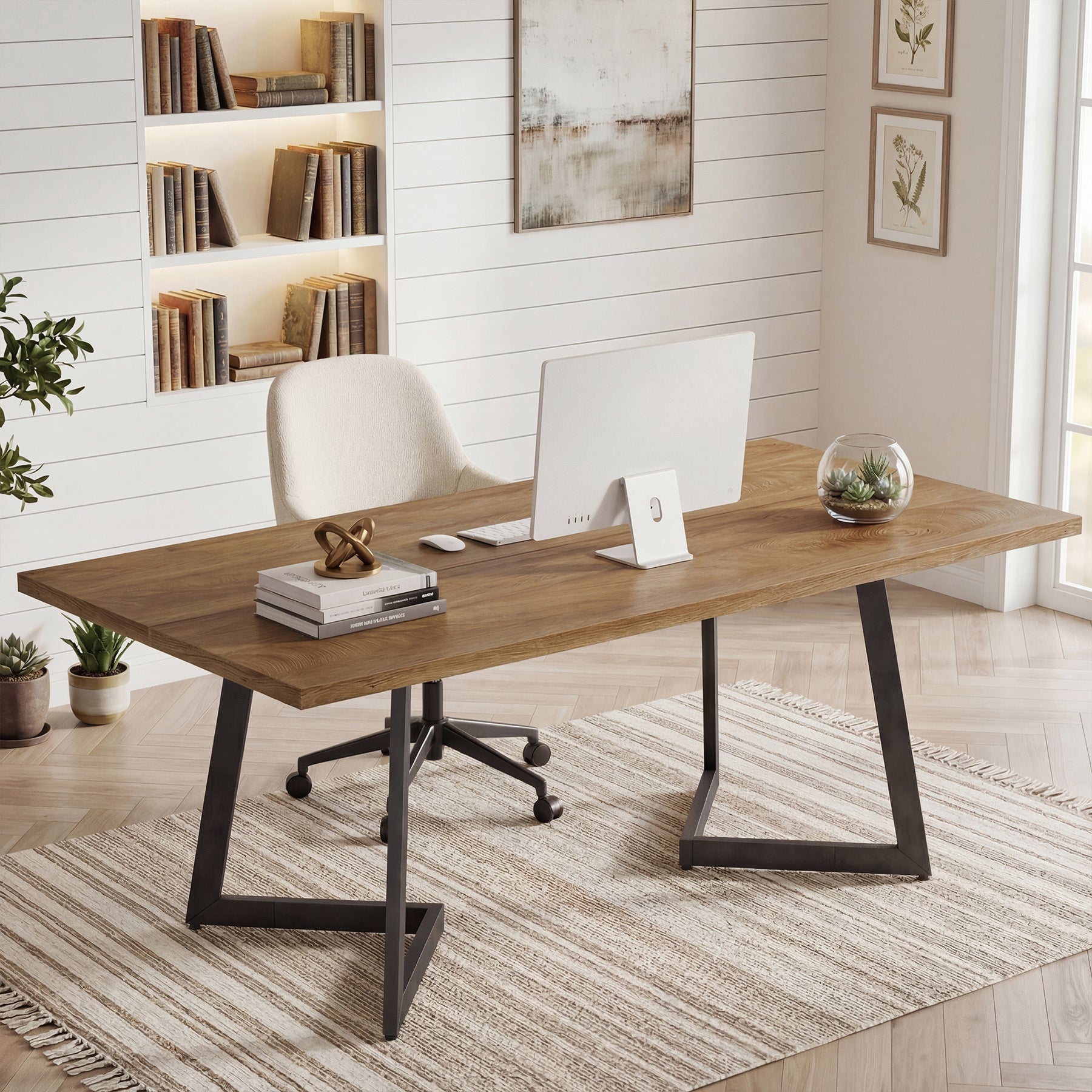 Tribesigns Schreibtisch 158 cm, Industrial Computertisch mit V-förmigem Metallgestell
