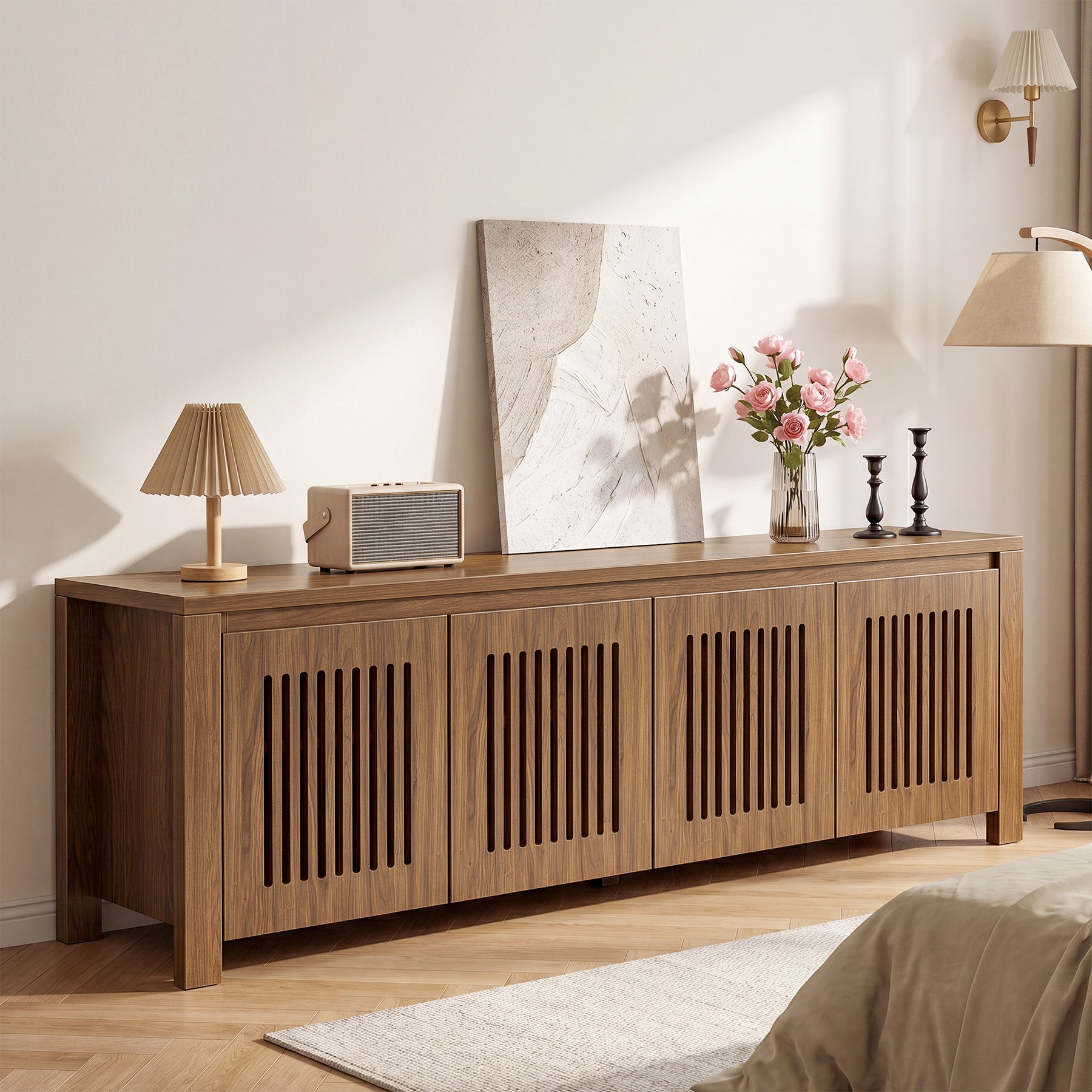 Tribesigns TV Lowboard 140 cm für Fernseher bis 65 Zoll, TV-Schrank mit Lamellentüren & 8 Staufächern
