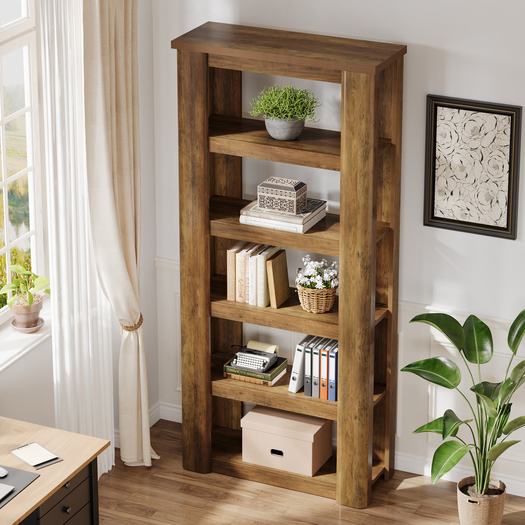 180 cm hohes Bücherregal mit 6 offenen Fächern, Standregal für Wohnzimmer, Büro und Schlafzimmer