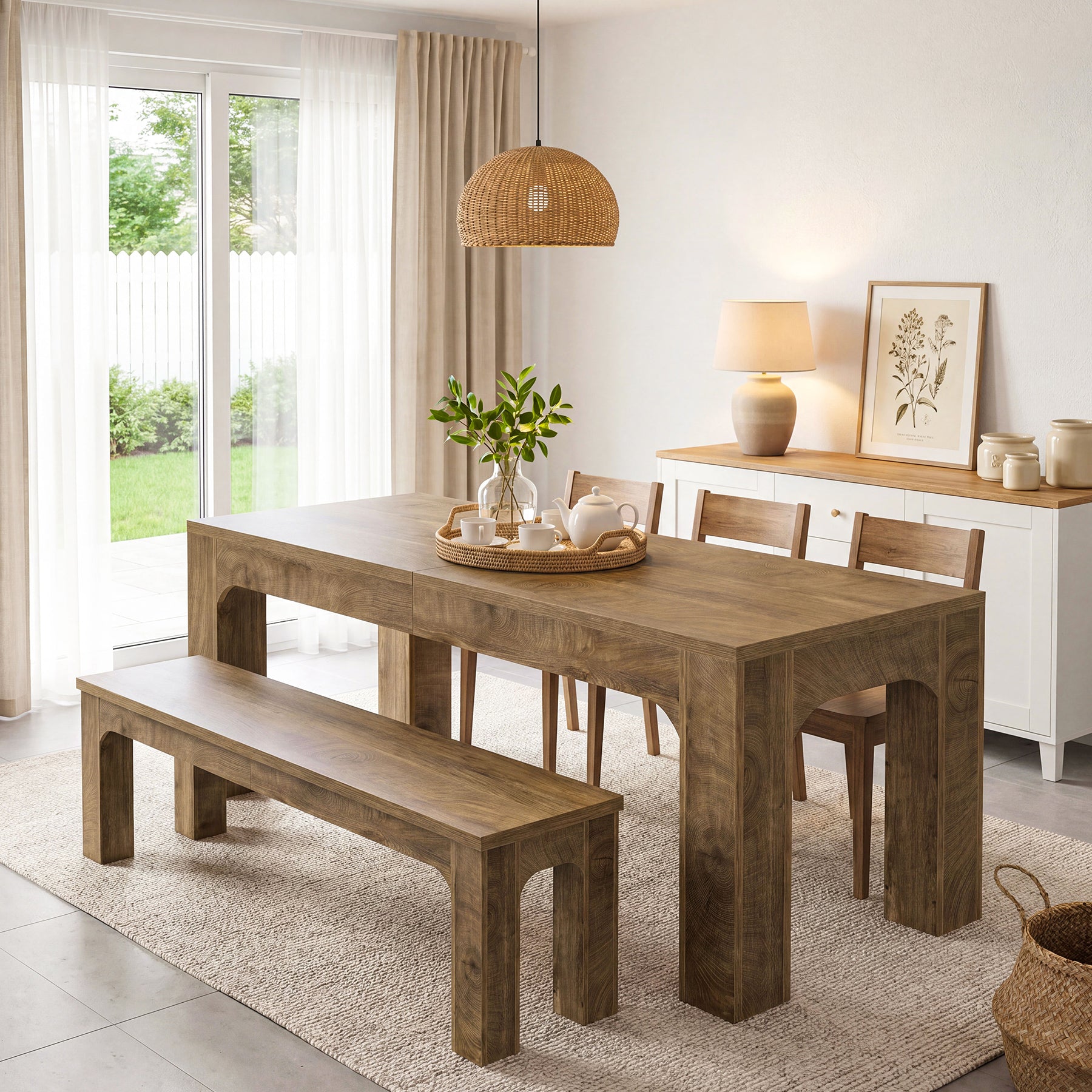 Esstisch 180 cm für 4–6 Personen, Rechteckiger Esszimmertisch im Landhausstil mit Stabilen Beinen