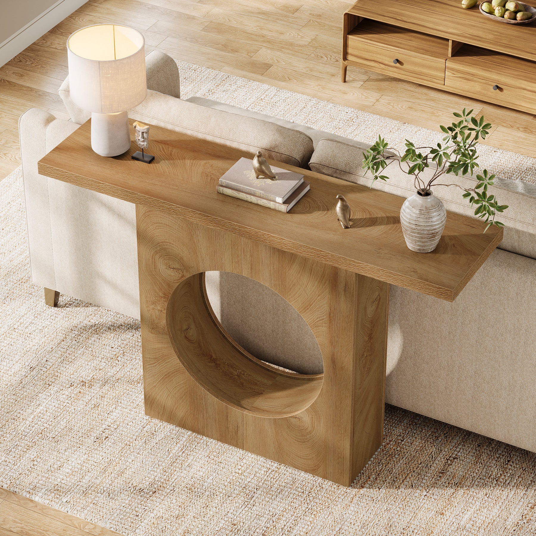 Tribesigns Schmaler Konsolentisch 105 cm, moderner Flurtisch in Holzoptik mit rundem Design-Ausschnitt
