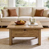 Tribesigns Quadratischer Couchtisch 80 cm mit Schublade, Landhaus Wohnzimmertisch mit verstecktem Stauraum 3