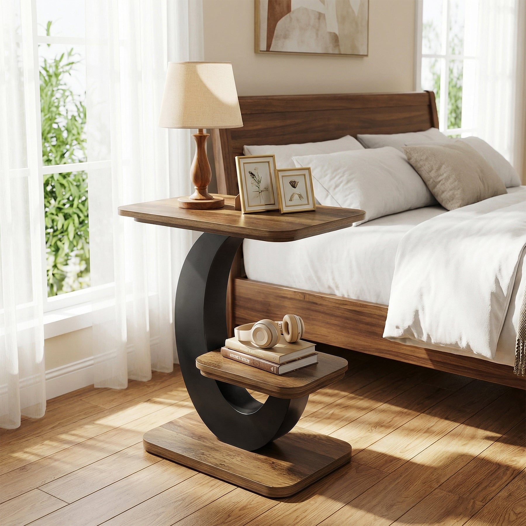 Tribesigns Beistelltisch 2 Ebenen, Kleiner Sofatisch im Industrial-Design mit Metallrahmen, kompakter Couchtisch für Wohnzimmer