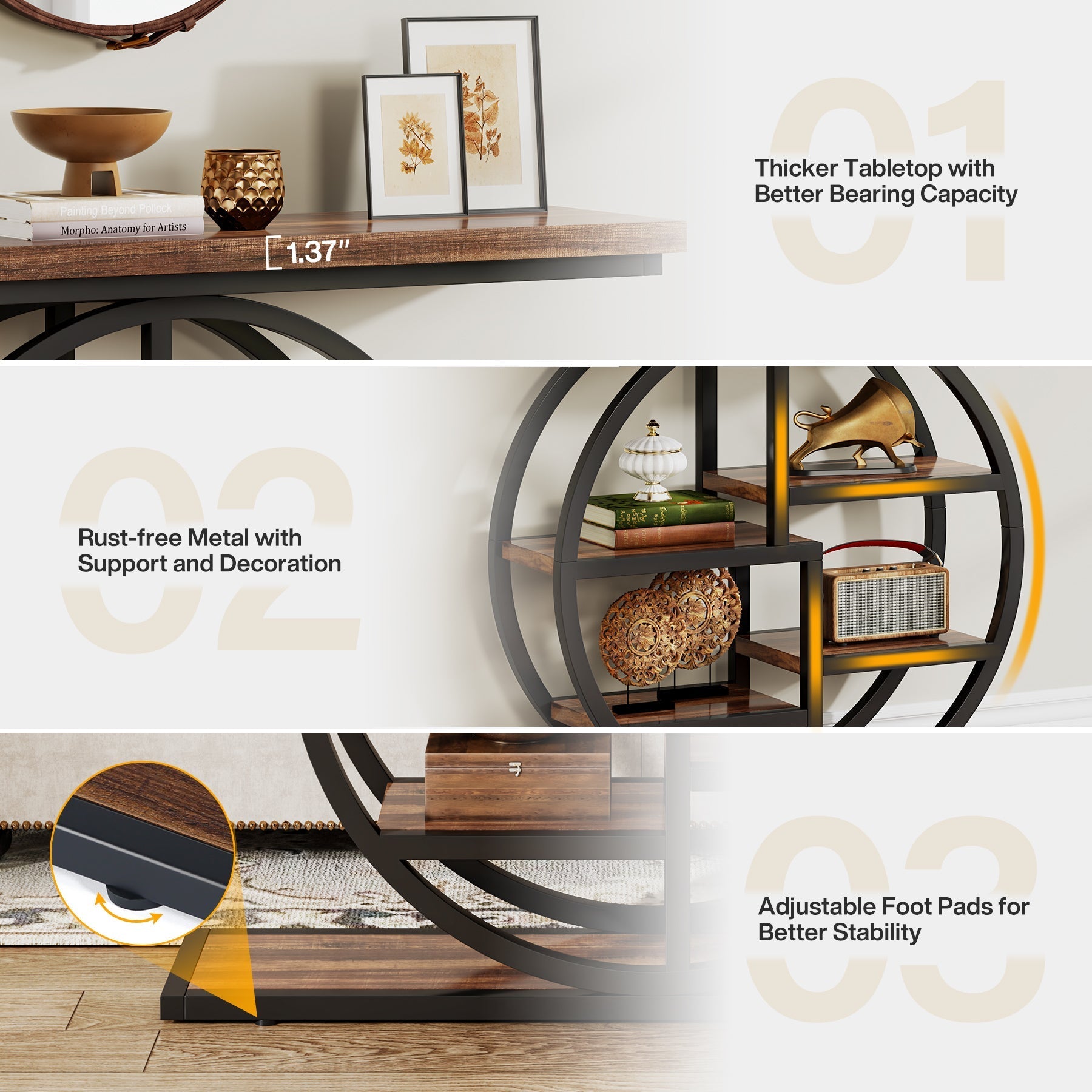 41.3" Console Table, Entryway Table Sofa Table with Etagere Shelves Tribesigns