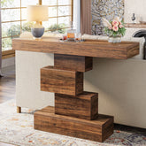 42" Console Table, Wood Sofa Table Accent Table with Geometric Base Tribesigns 3
