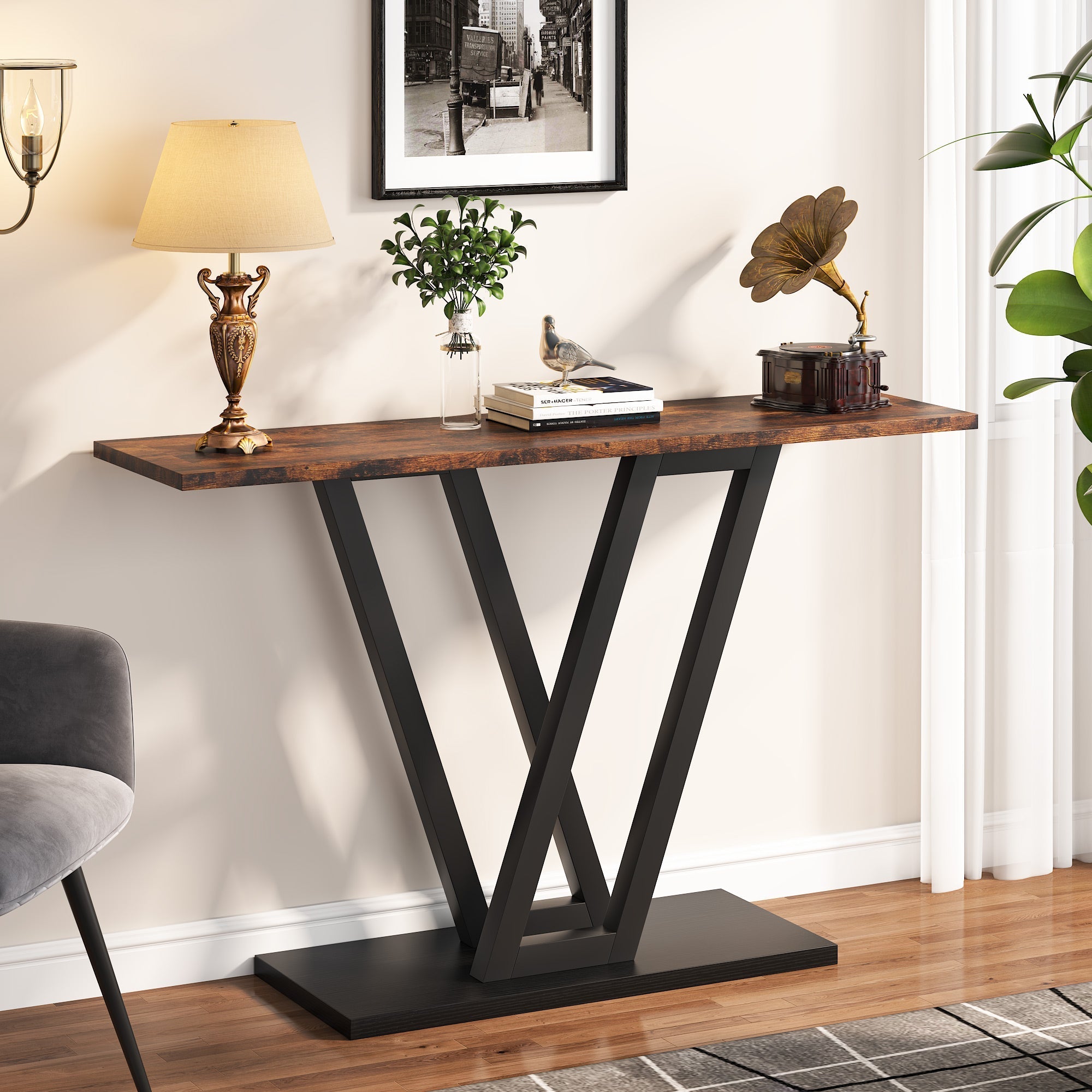 43 Inch Console Table, Industrial Entryway Hallway Table Tribesigns