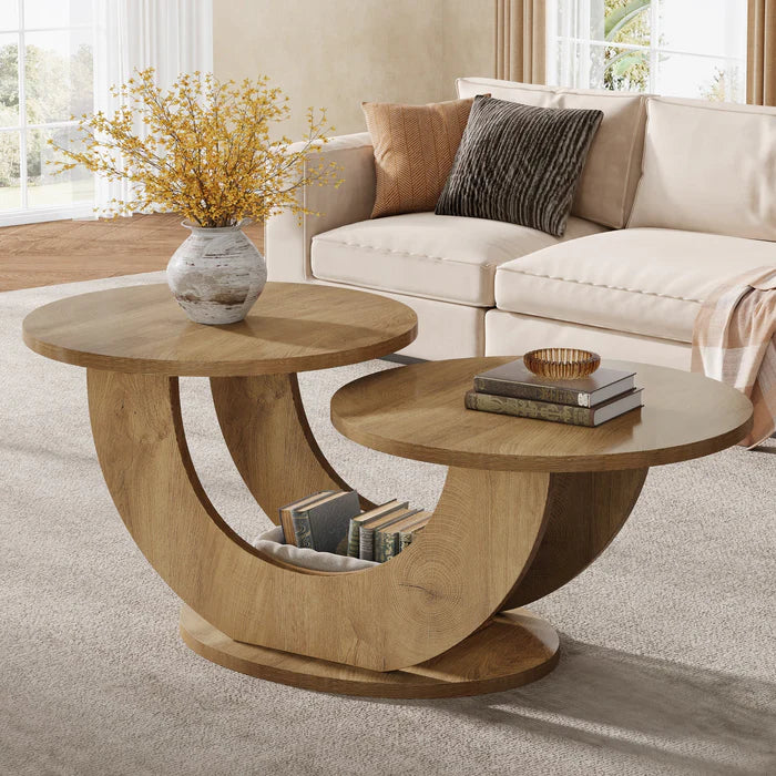 115 CM Couchtisch, 2-stufiger Akzent-Cocktailtisch mit U-förmigem Rahmen