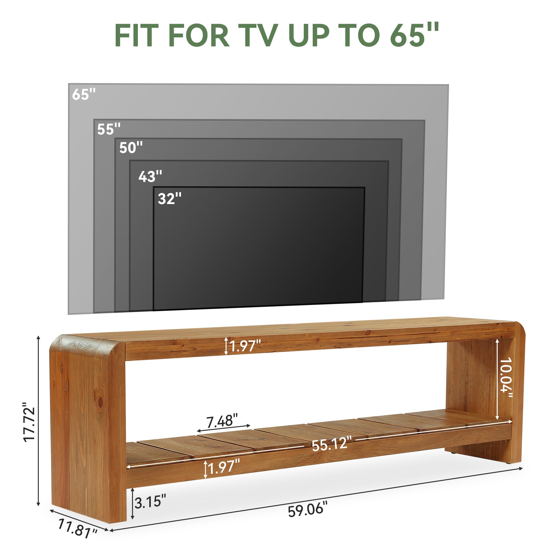 Tribesigns TV-Lowboard 150 cm aus Massivholz für 55–65 Zoll Fernseher, TV-Schrank im Landhausstil mit offener Ablage