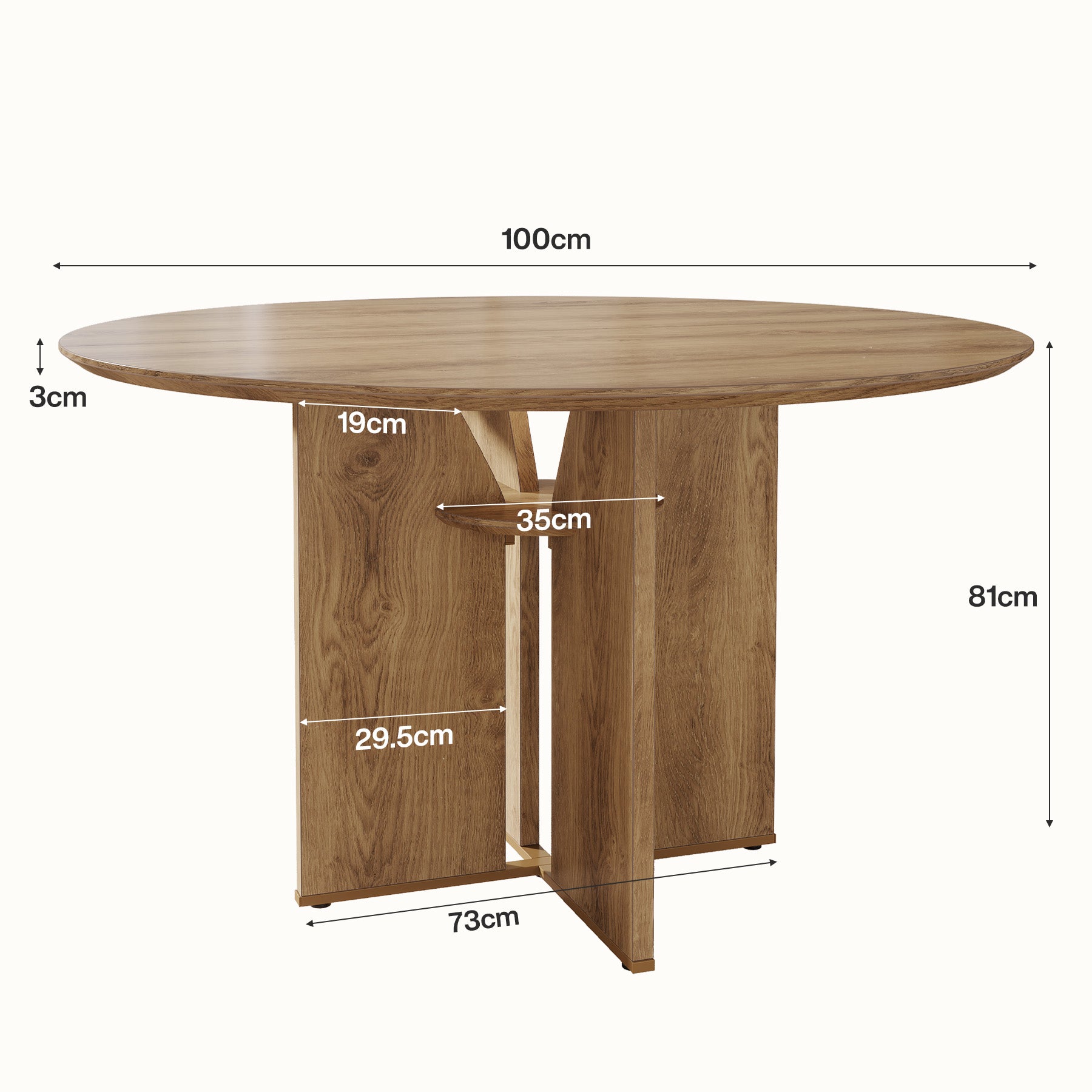 Tribesigns Runder Esstisch 100 cm, Küchentisch für 2–4 Personen mit Ablage & X-Gestell, Landhausstil