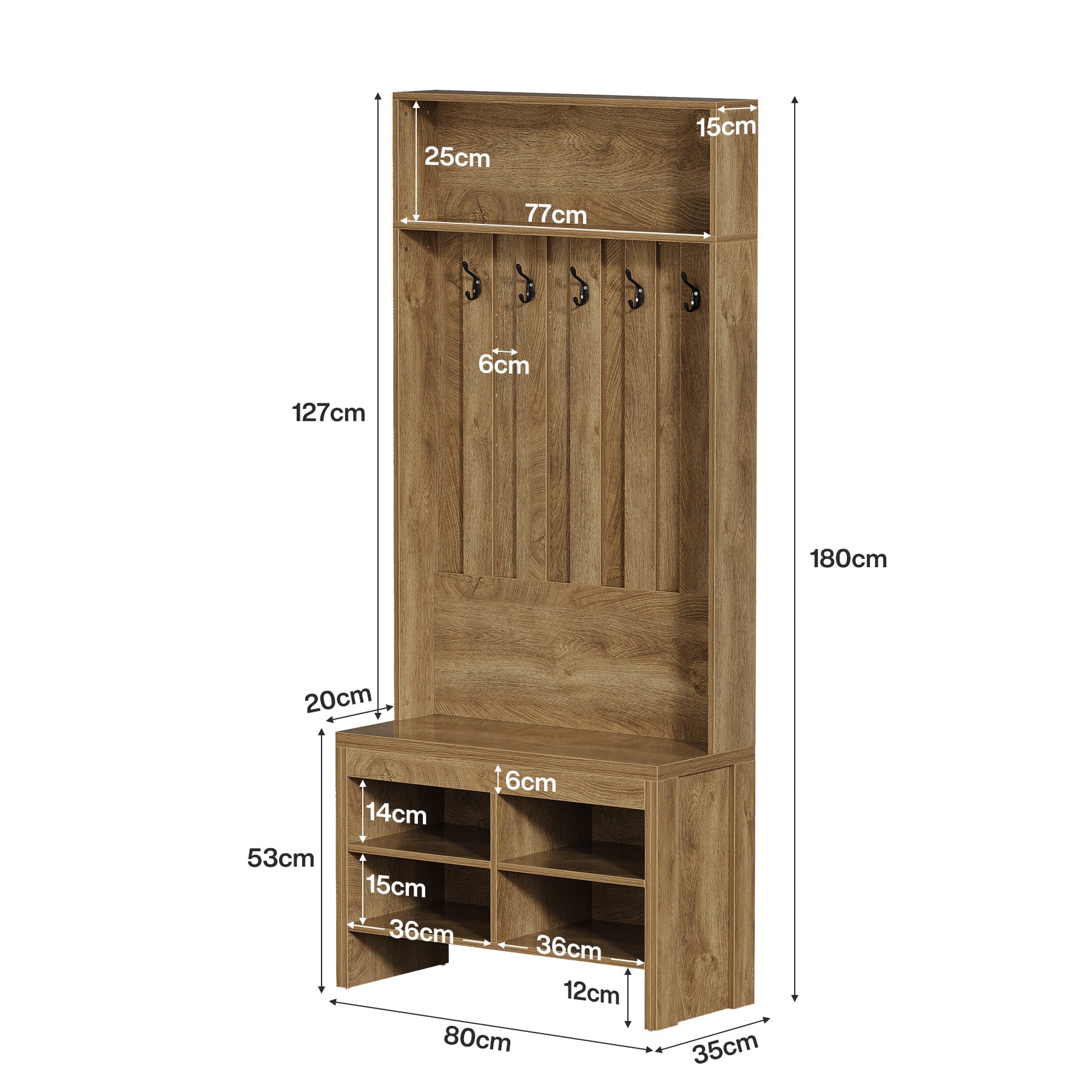 Tribesigns Garderobe mit Sitzbank & Schuhablage, Flurgarderobe mit 5 Haken und Ablagefach