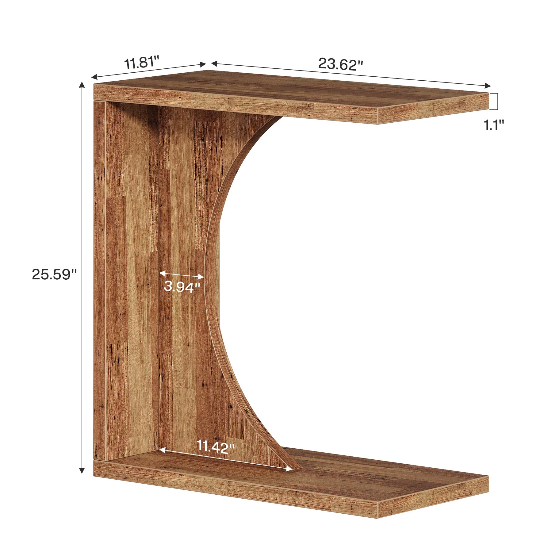 C-förmiger Beistelltisch - 60 cm rustikaler Sofatisch