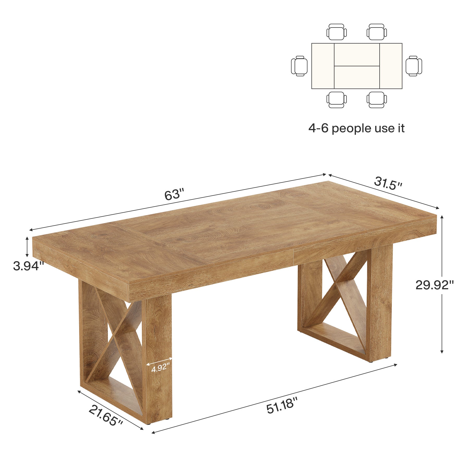 Tribesigns 160 cm rechteckiger Esstisch für 4-6 Personen, Landhaus-Design mit massiver Optik