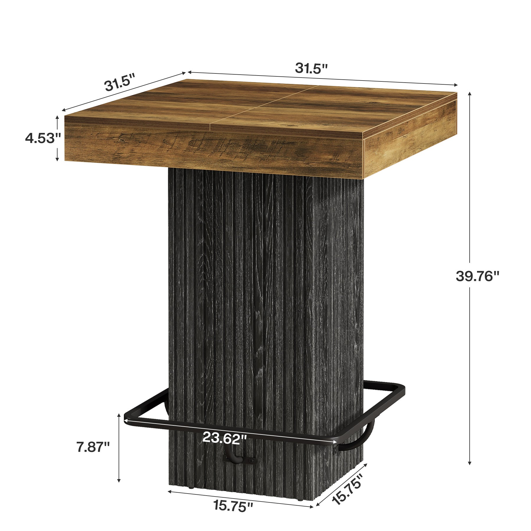 Tribesigns Bartisch Quadratisch 80 x 80 cm, Hochtisch mit Fußstütze, Industrial Bistrotisch