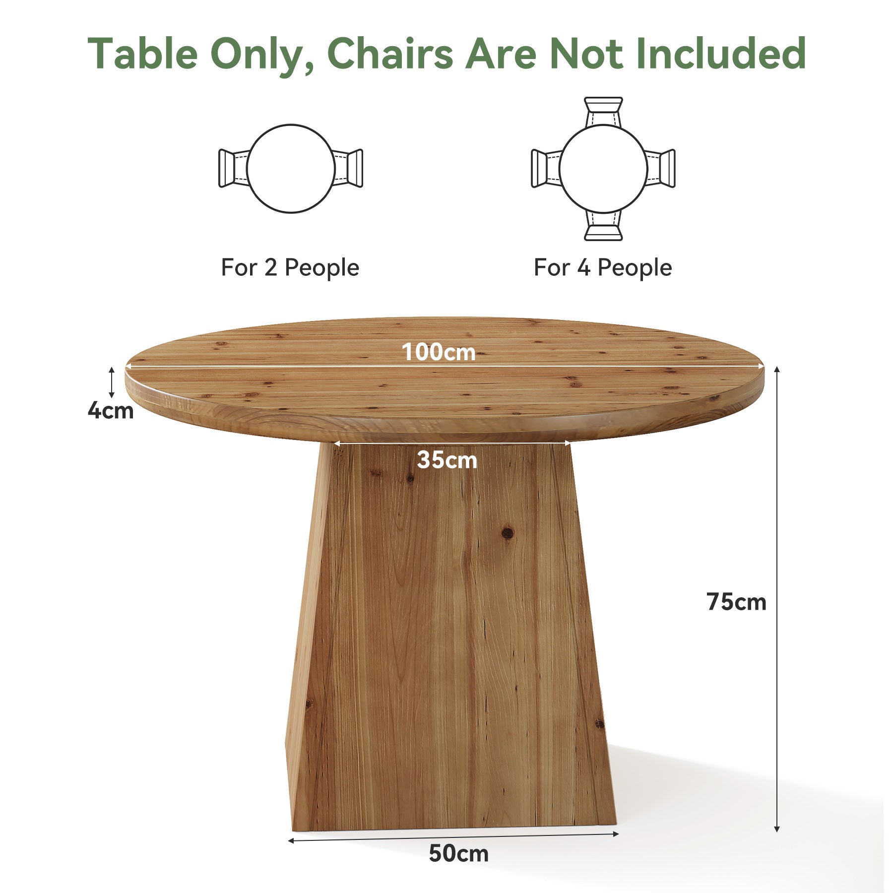 Runder Massivholz Esstisch 100 cm für 4 Personen, stabiler Holztisch für Küche & Esszimmer