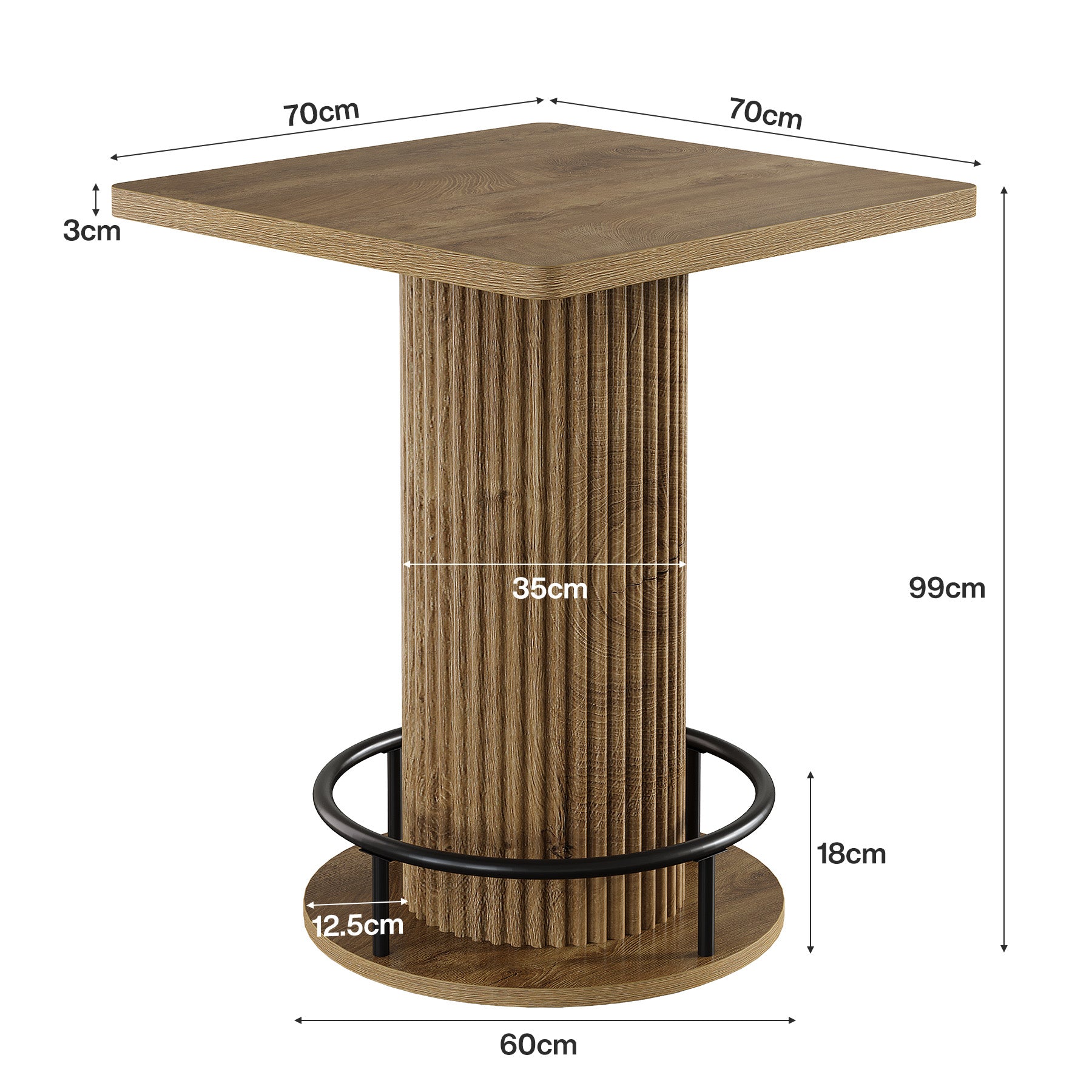 Tribesigns Bartisch 70 × 70 cm, Quadratischer Stehtisch mit Metall-Fußstütze im Vintage-Landhausstil