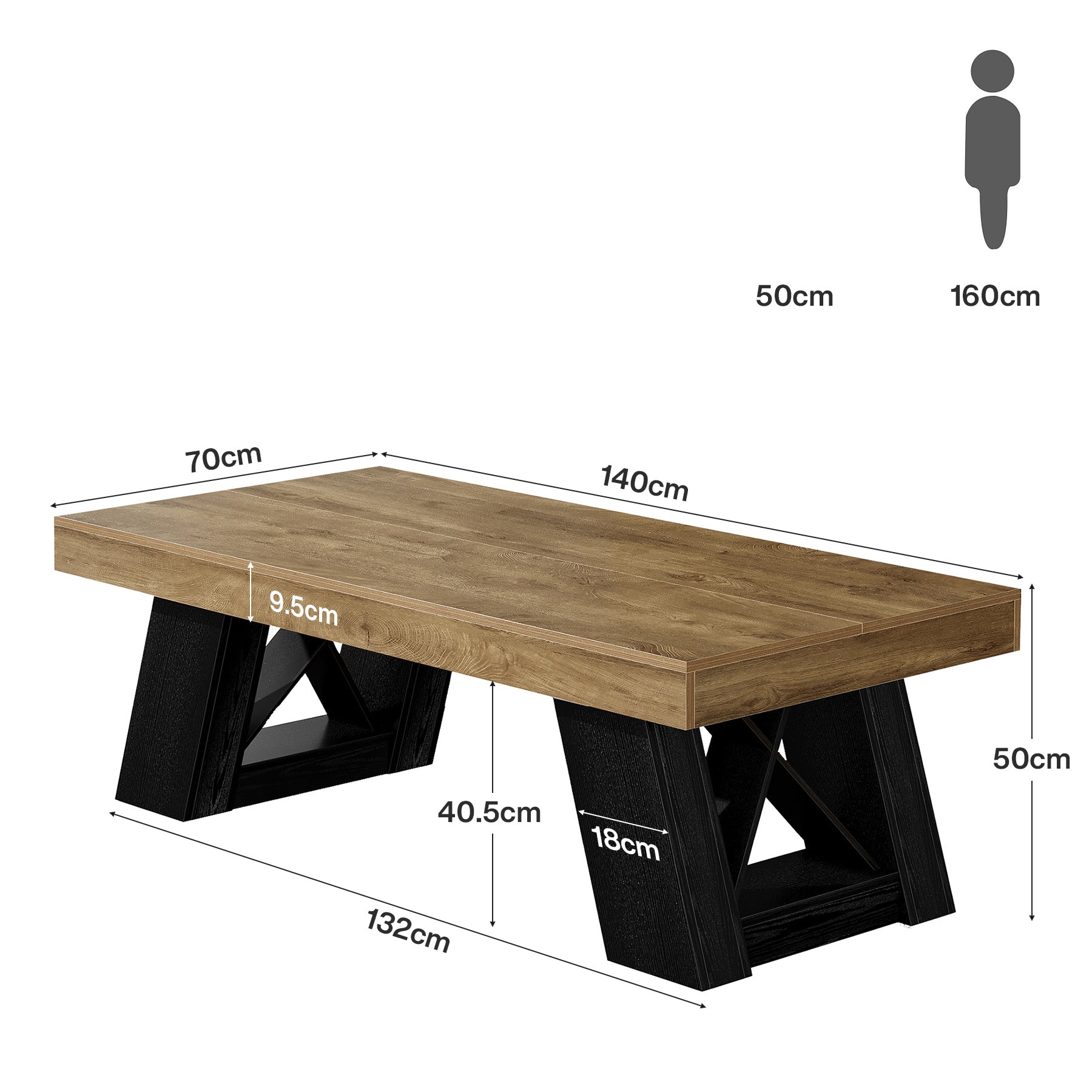 Tribesigns Couchtisch 140 cm für Wohnzimmer, Großer Wohnzimmertisch mit Starker Tischplatte und X-Gestell