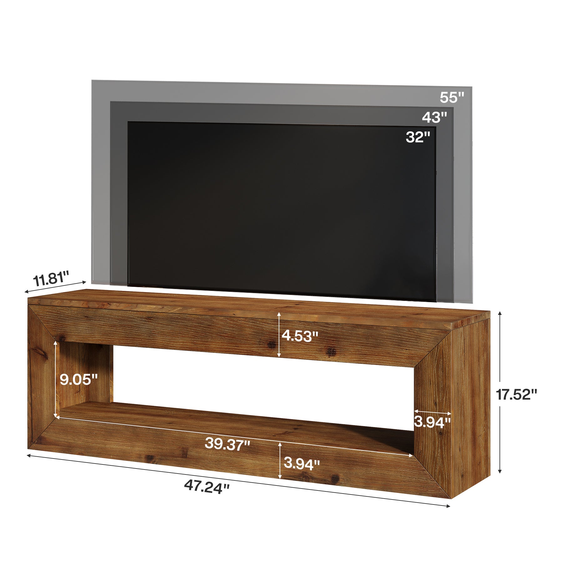 Tribesigns TV-Lowboard aus Massivholz 120 cm, TV-Schrank mit Offenem Stauraum für 32–55 Zoll Fernseher