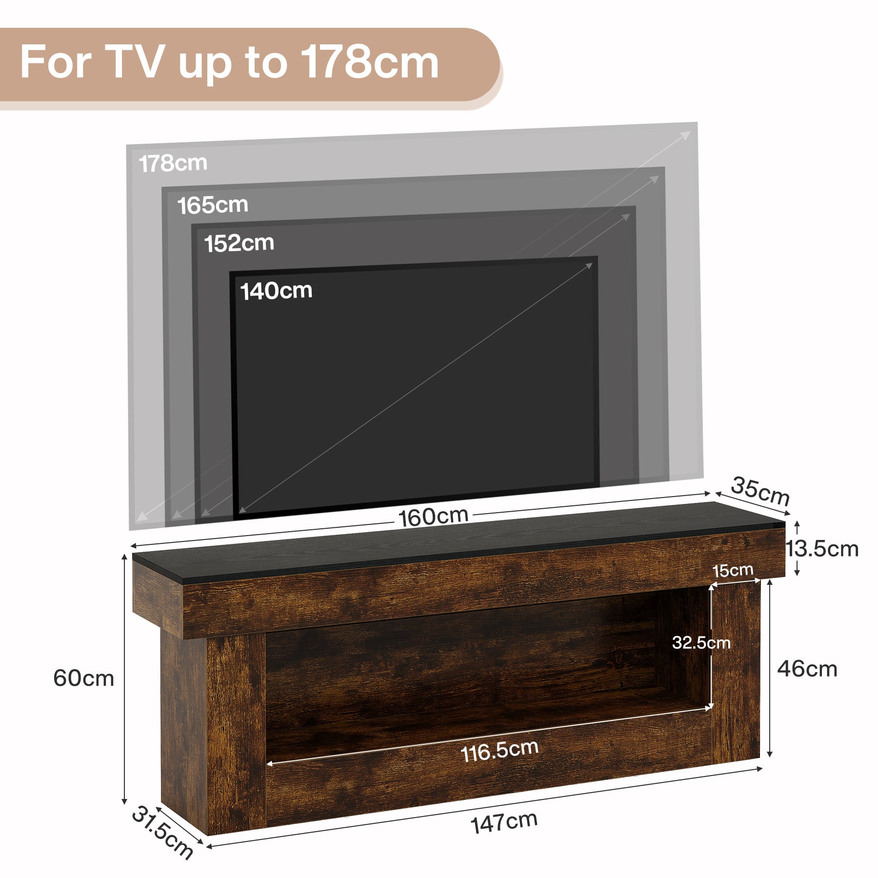 Tribesigns 160 cm TV Lowboard mit Stauraum, moderner TV-Schrank für 60–70 Zoll Fernseher