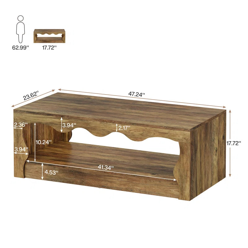 120 CM Couchtisch, niedriger Cocktail-Teetisch mit gewellter Kante