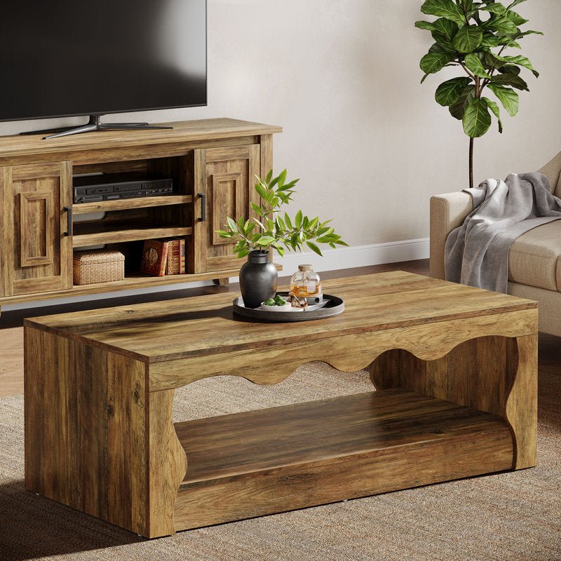 120 CM Couchtisch, niedriger Cocktail-Teetisch mit gewellter Kante