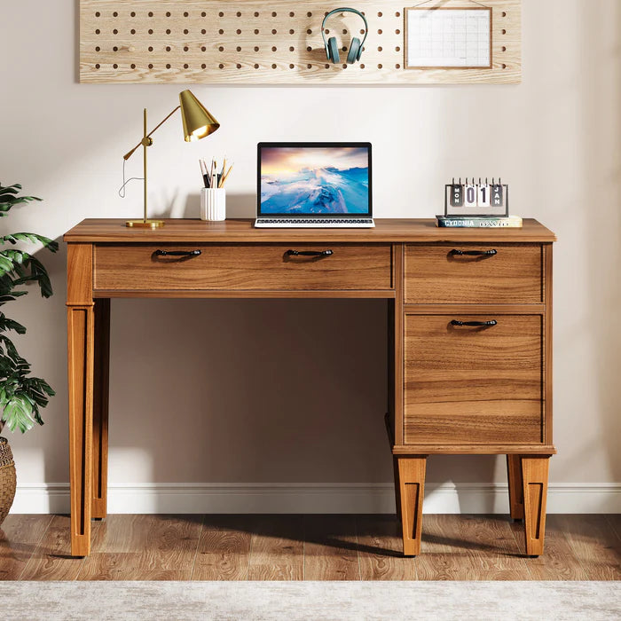 120 cm Computertisch, rustikaler Büroschreibtisch mit Aktenschrank