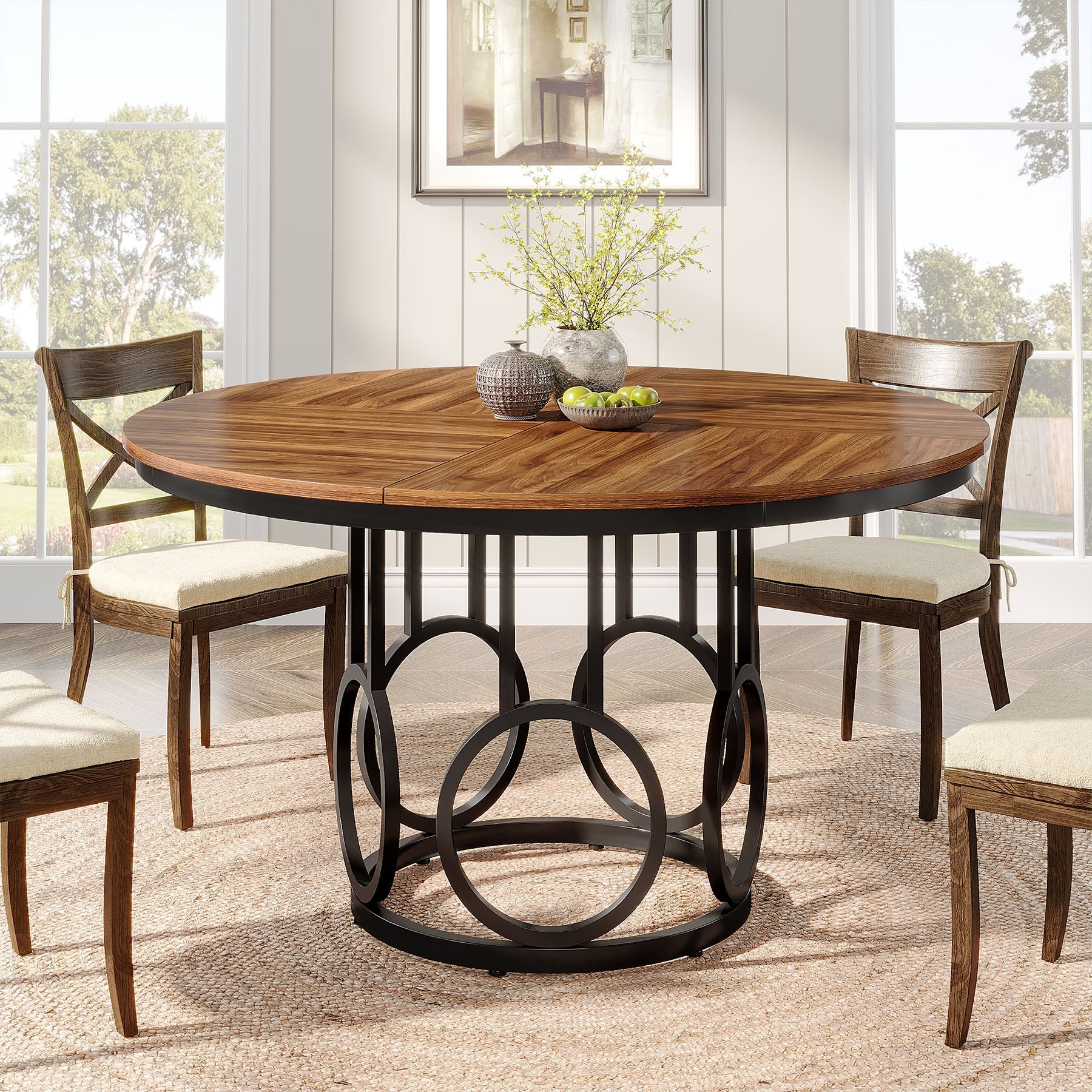 47" Wood Dining Table, Round Kitchen Table for 4 - 6 People Tribesigns