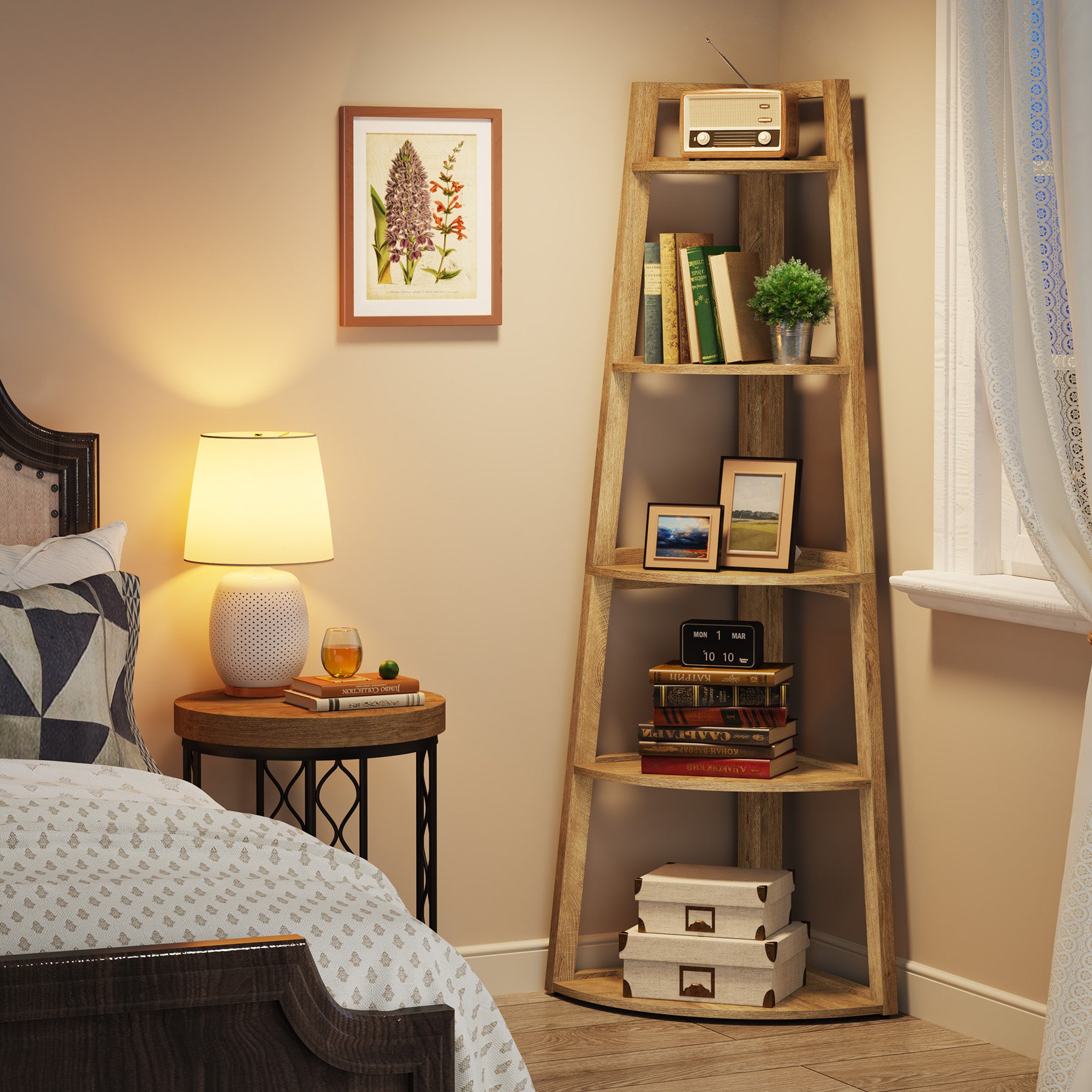 Tribesigns Eckregal 178 cm, 5-stufiges Bücherregal & Pflanzenregal für Wohnzimmer