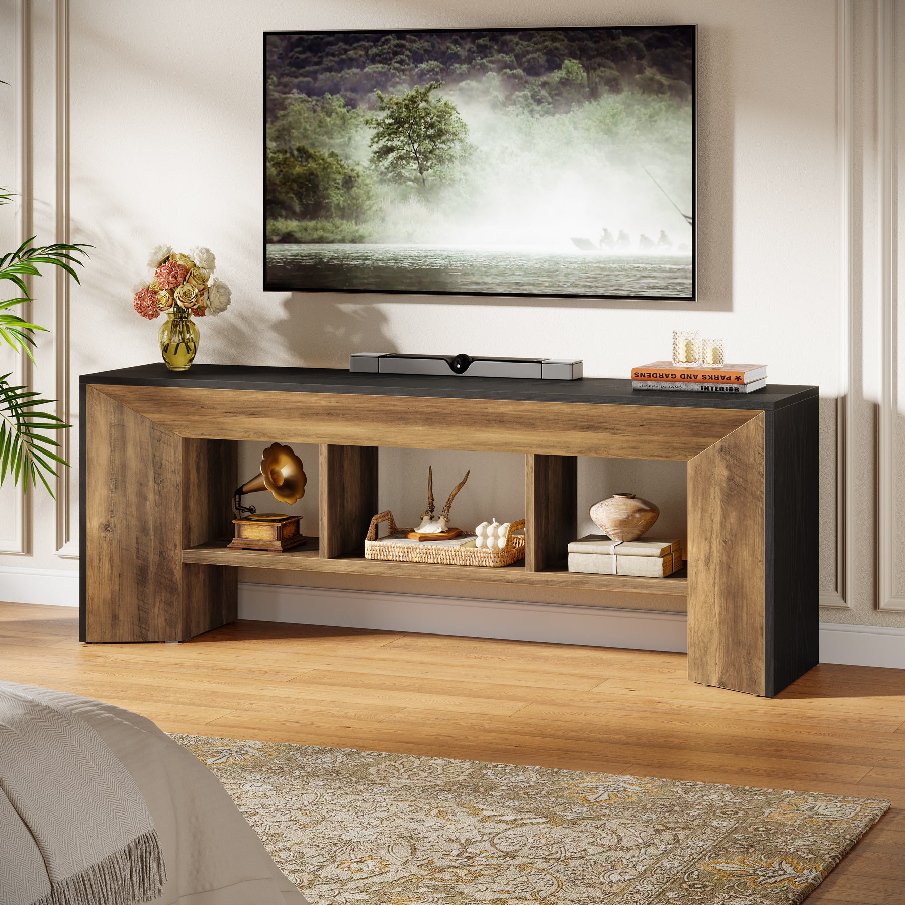 Tribesigns TV-Lowboard für bis zu 70 Zoll Fernseher, 160 cm Entertainment Center mit 3 Fächern