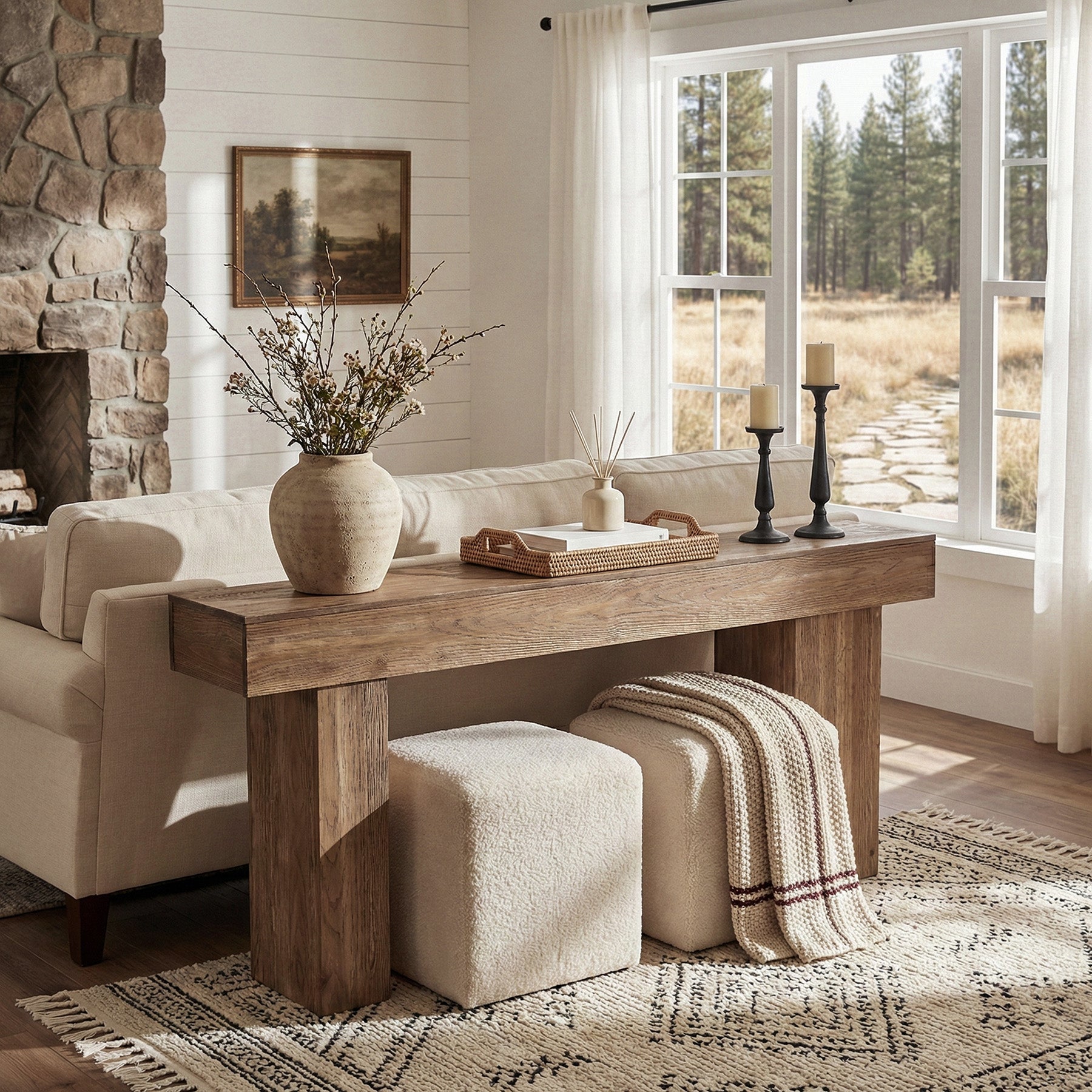 160 cm Massivholz Konsolentisch mit Künstlerbeinen, Landhaus Sofa Tisch Hinter Sofa für Flur & Wohnzimmer