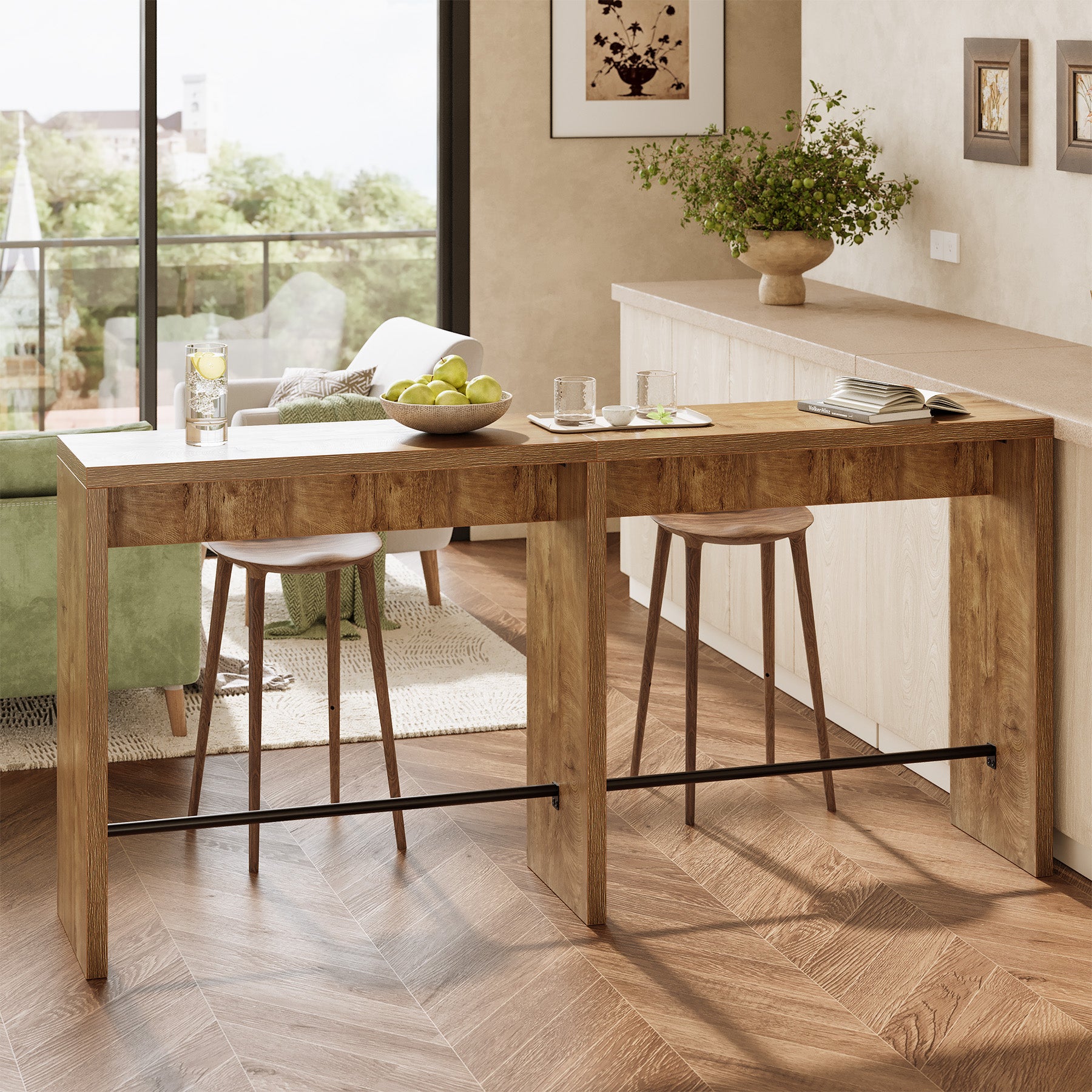 Tribesigns Bartisch 200 cm für 4–6 Personen, Stehtisch 95 cm hoch mit Metall-Fußstütze für Küche, Esszimmer & Bar