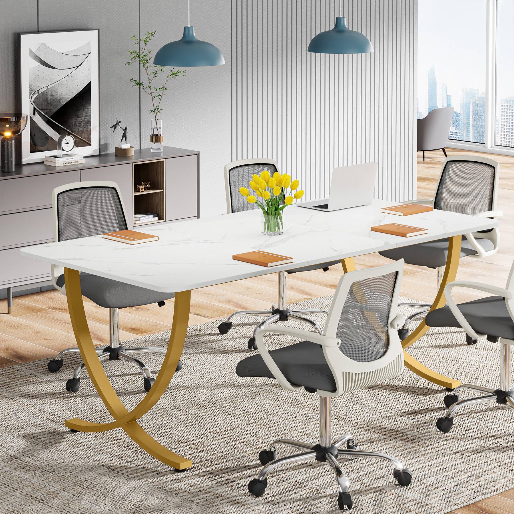 63" Executive Desk, Faux Marble Computer Desk Meeting Table Tribesigns