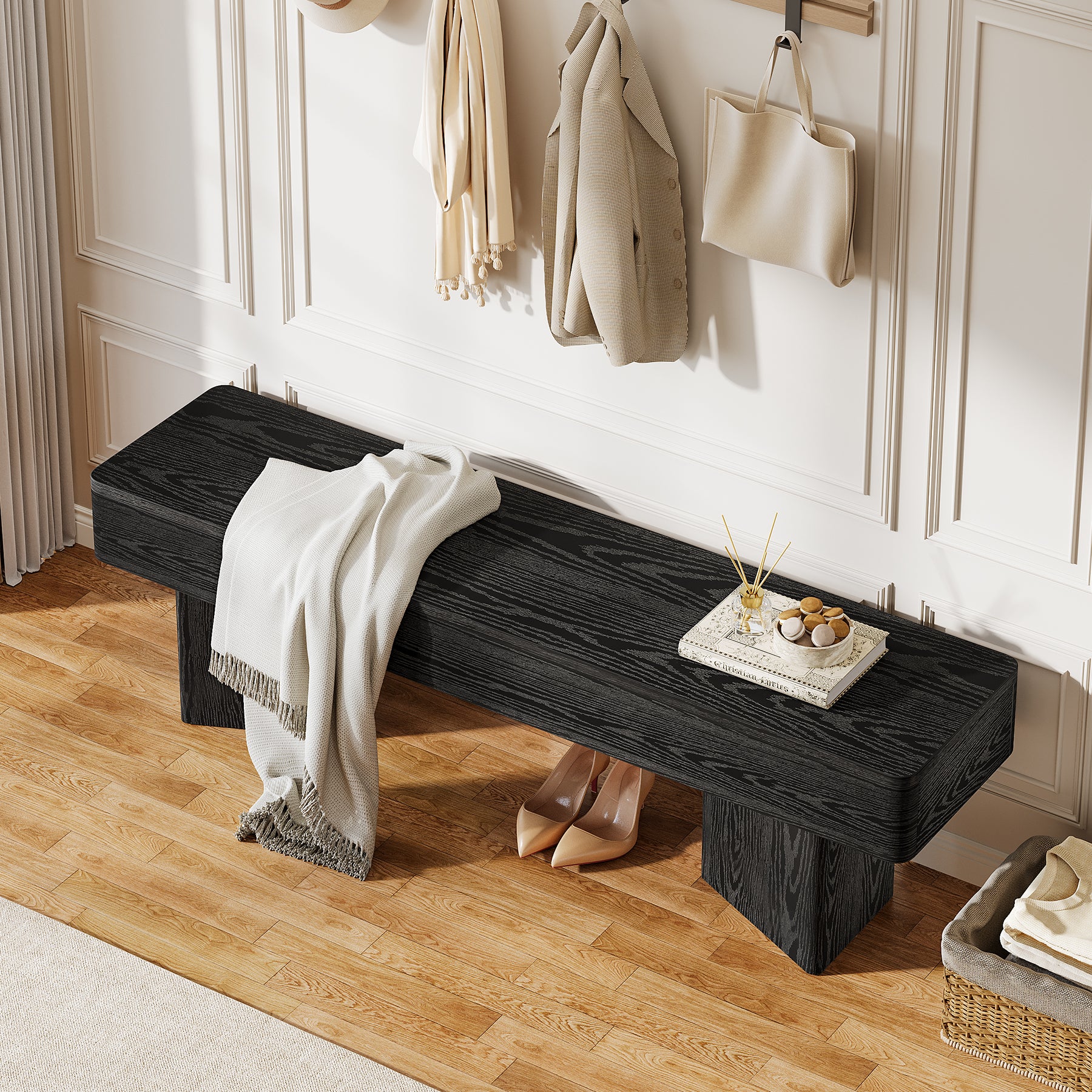 Tribesigns Sitzbank Schwarz 120 cm, Moderne Flurbank für Eingangsbereich, Schlafzimmer & Esszimmer
