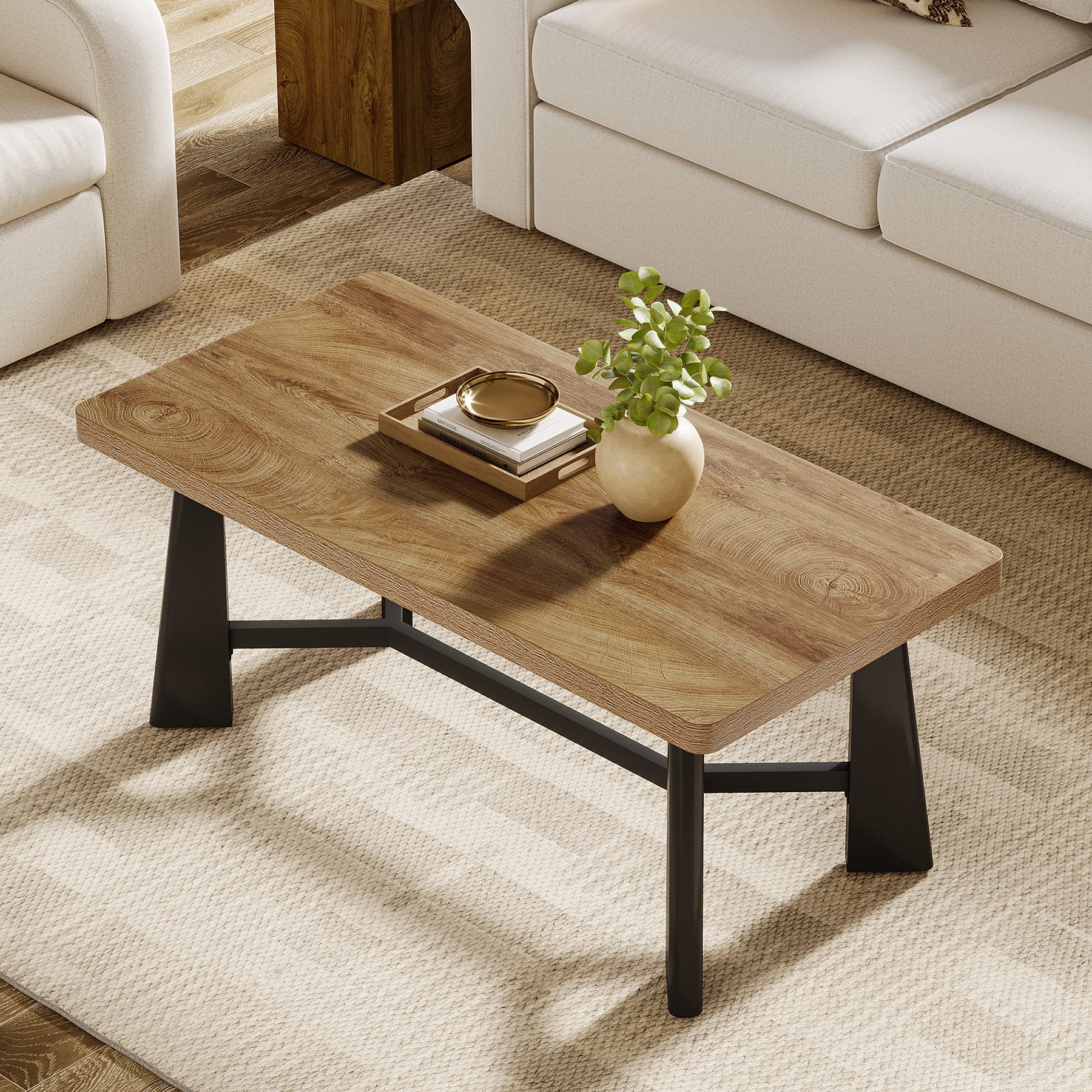 Tribesigns Couchtisch 120 × 60 cm, Rechteckiger Wohnzimmertisch mit Metallgestell