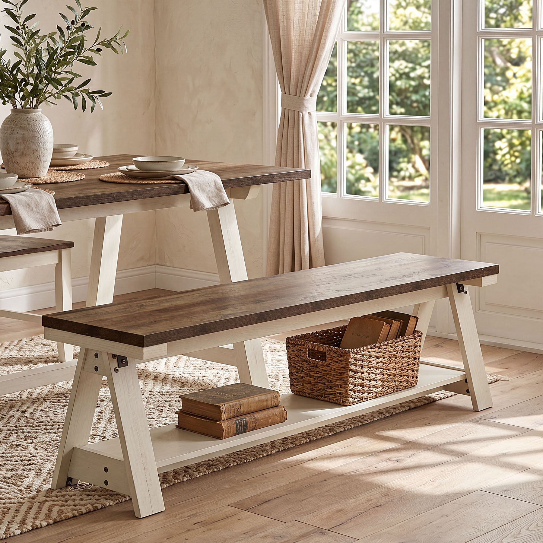 Tribesigns Sitzbank 150 cm aus Holz mit Ablage, Flurbank & Bettbank mit 2 Ebenen