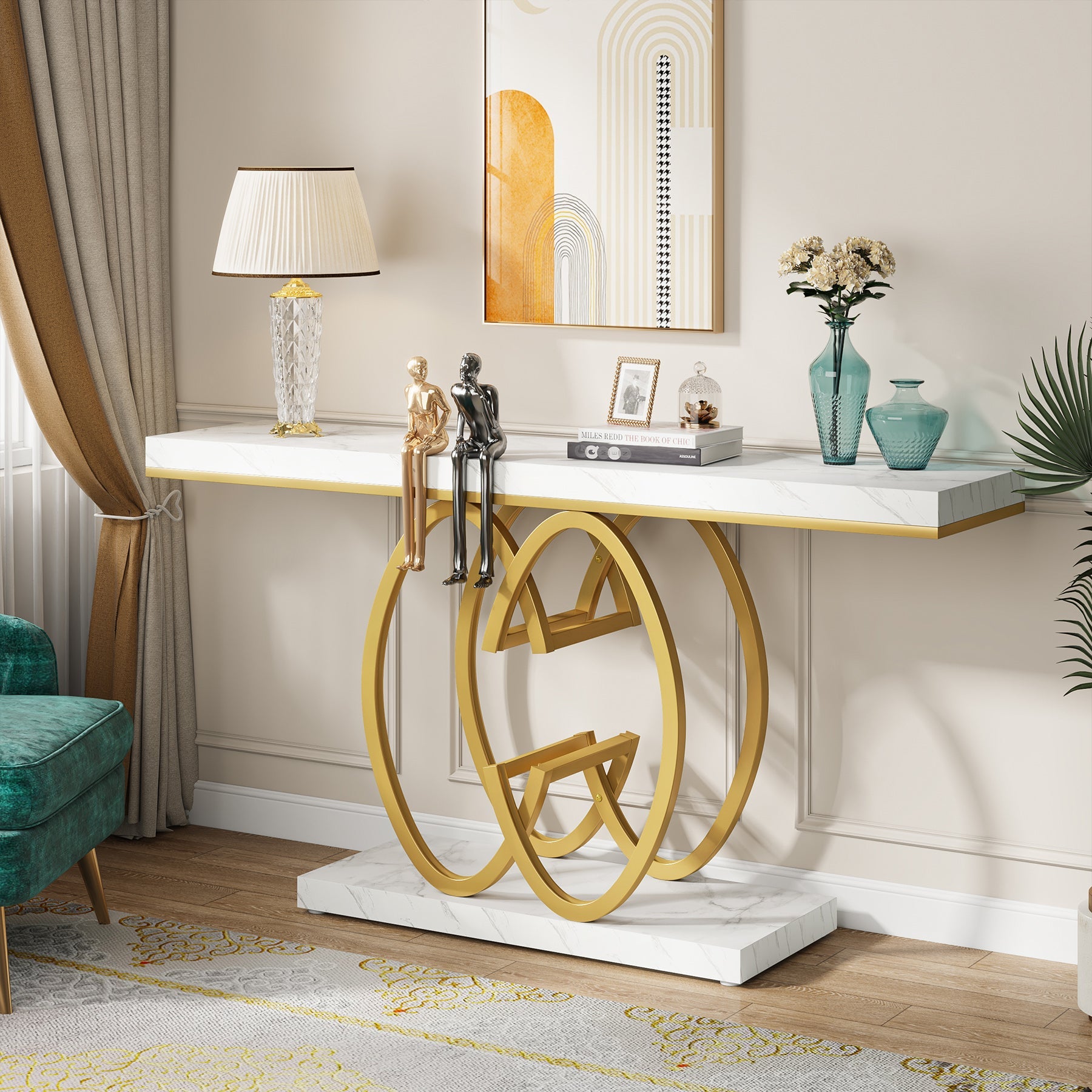 55" Narrow Console Table, Modern Sofa Accent Table for Hallway Tribesigns