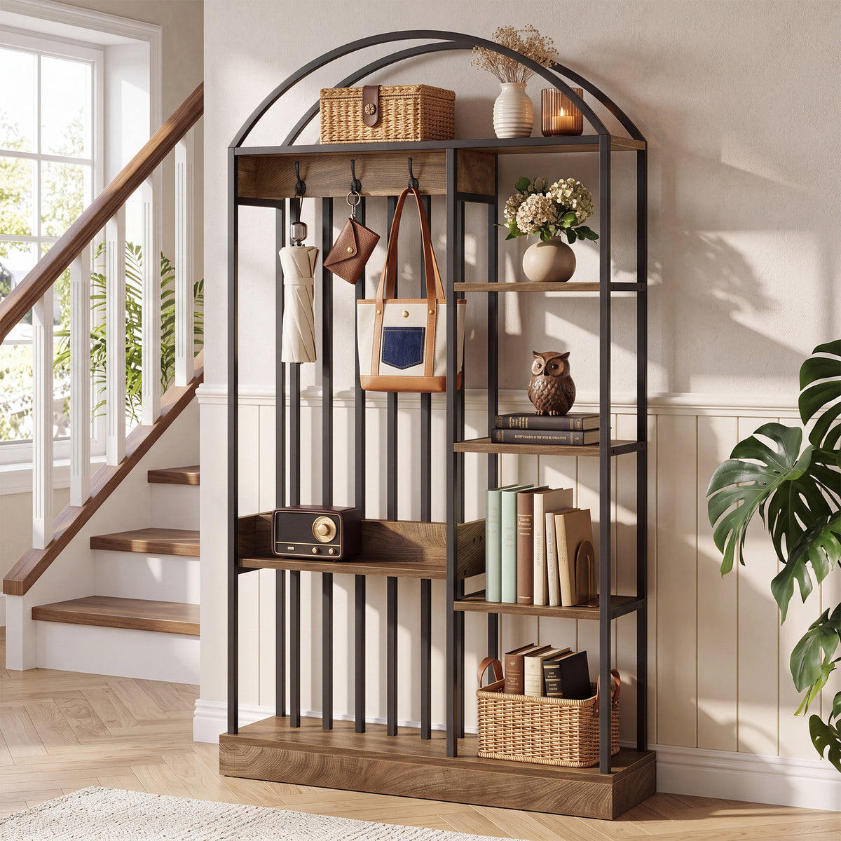 Tribesigns Raumteiler Regal 180 cm hoch, Standregal mit offenen Ablagen im Industrial-Stil