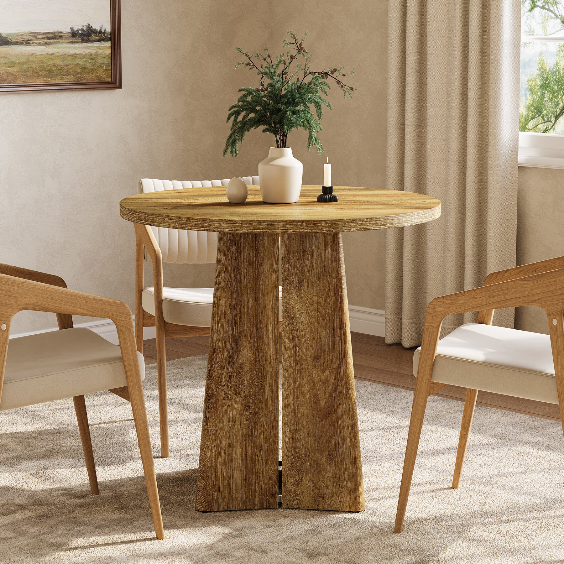 Tribesigns Runder Esstisch 80 cm, kompakter Küchentisch für 2–4 Personen im Landhausstil