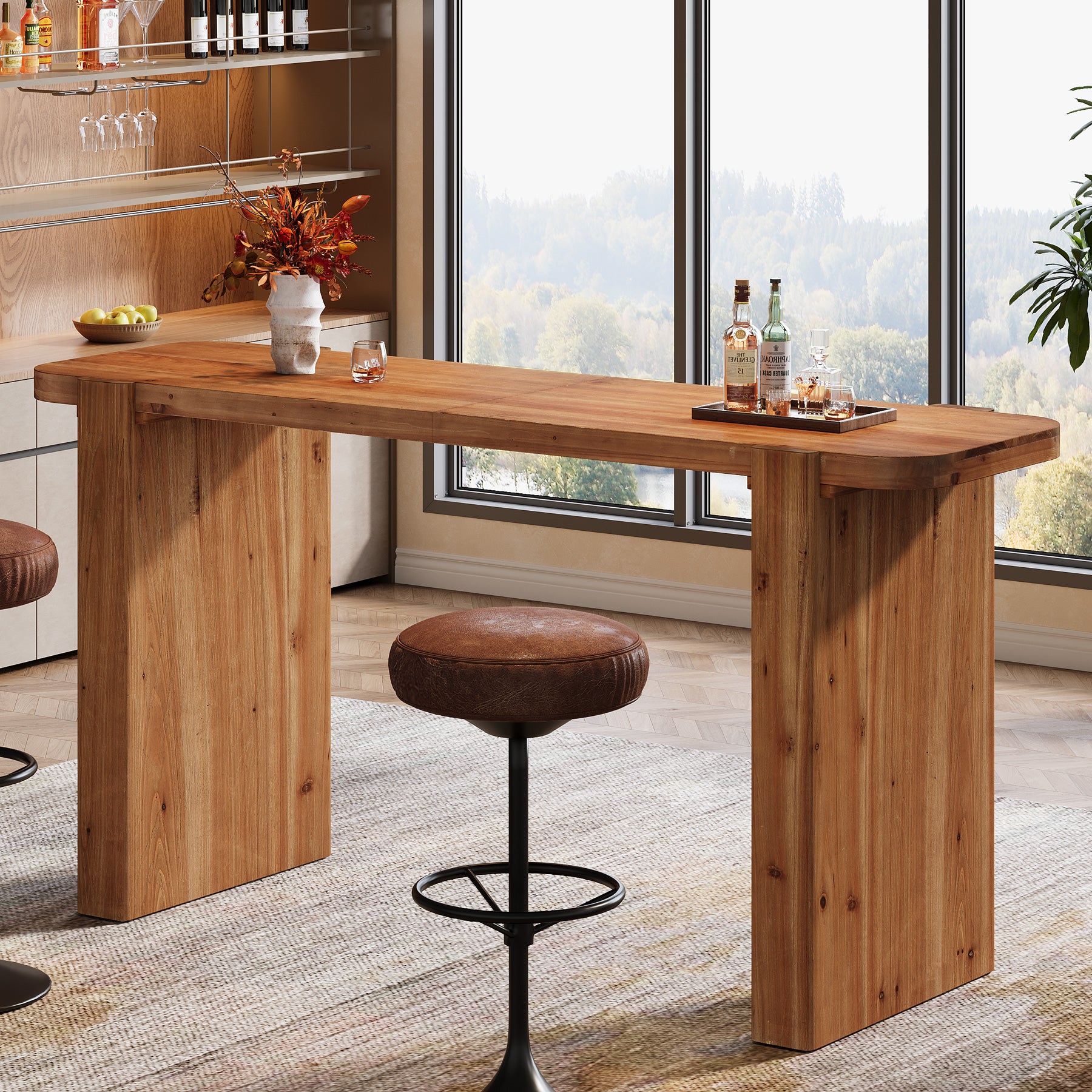 Tribesigns Massivholz Bartisch 160 cm, Hochtisch für 4–6 Personen, Rechteckiger Stehtisch im Industrial-Stil