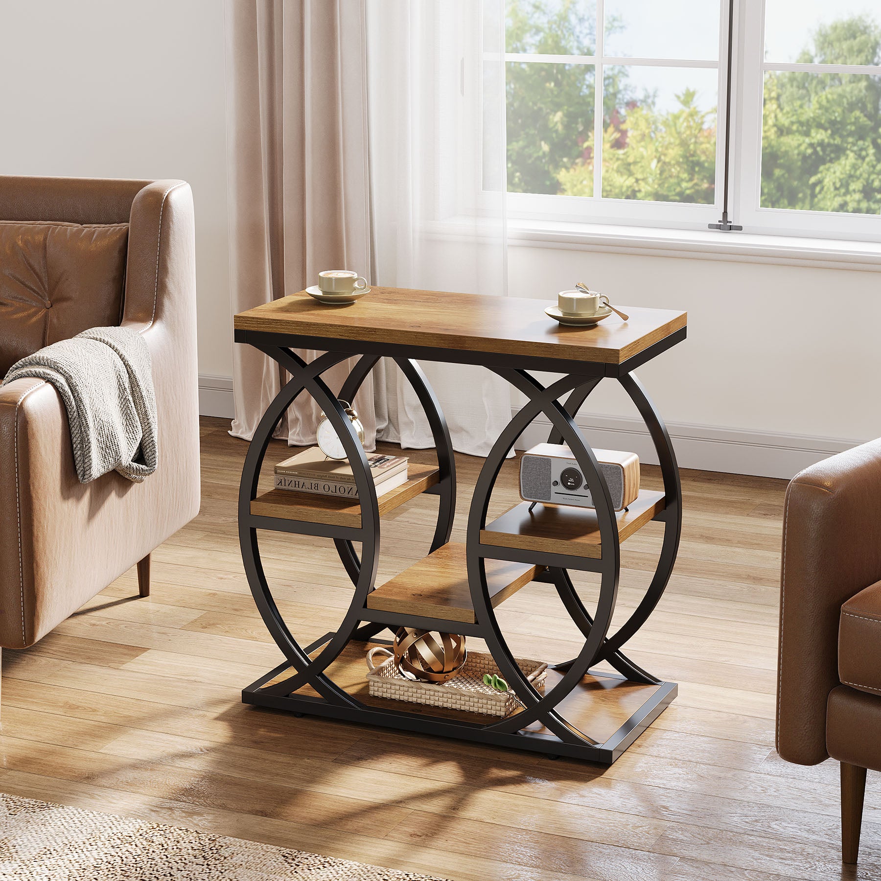 Beistelltisch mit 4 Ablagen, 60cm schmaler Nachttisch mit Stauraum