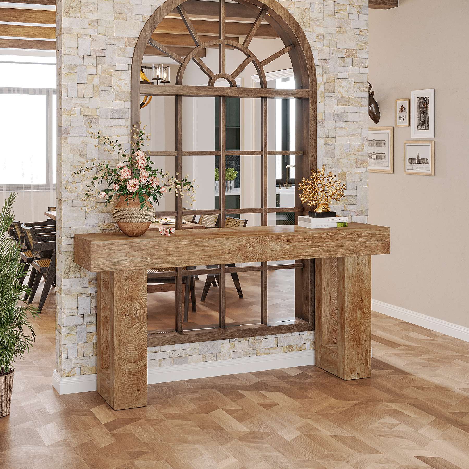 160 cm Konsolentisch, Bauernhaus Holz Sofatisch Eingangstisch