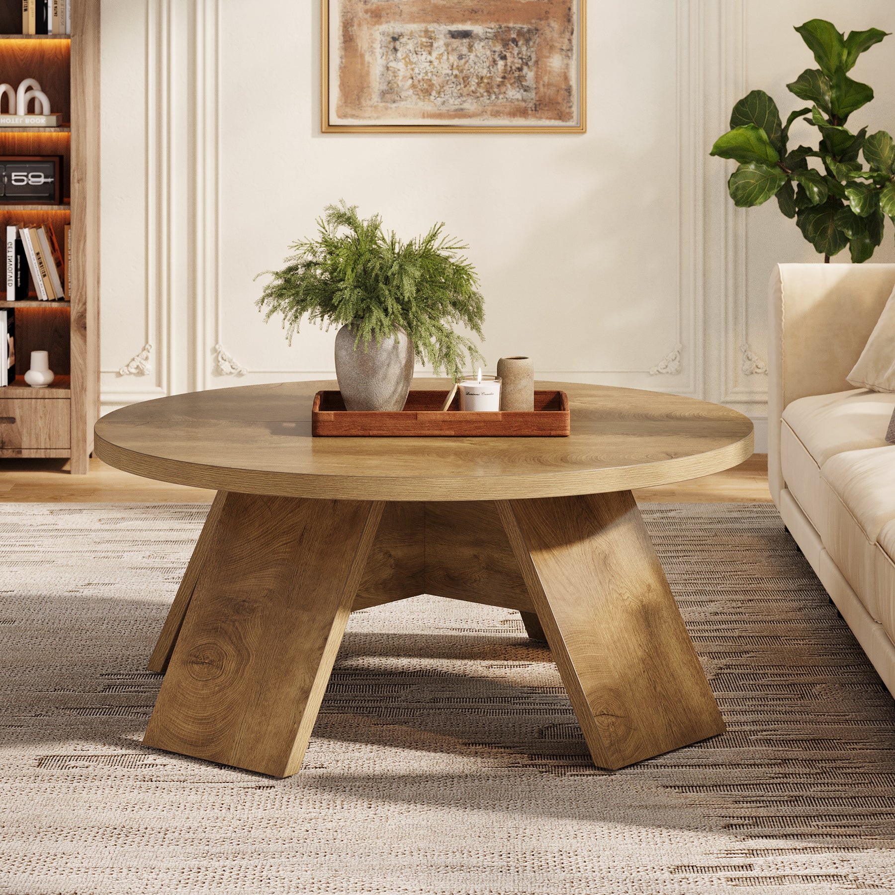 Tribesigns Runder Couchtisch 100 cm – Moderner Wohnzimmertisch aus Holz mit stabilem Standfuß, großer Beistelltisch